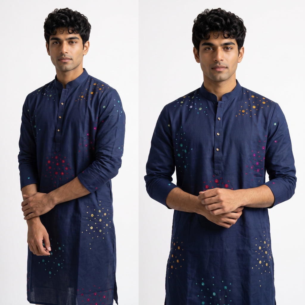 Royal Navy Kurta with Multicolored Mirror Embellishments(1923)