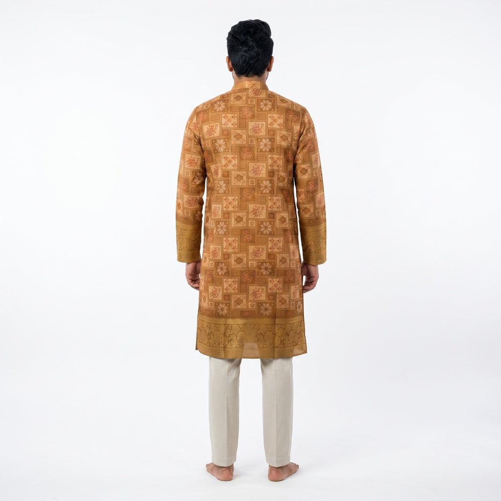 Earthy Geometric Tile Art Silk Kurta(50056)