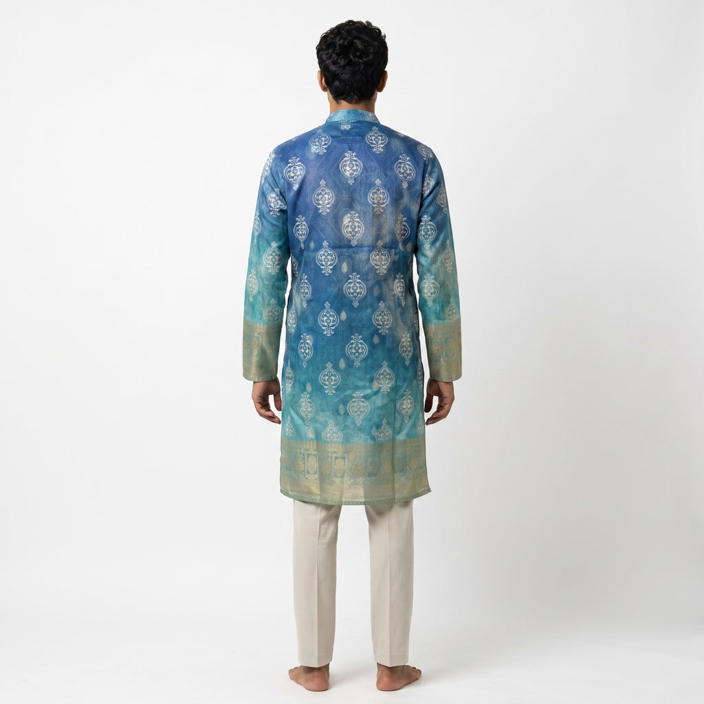 Ocean Blue Woven Jacquard Silk Kurta(50066)