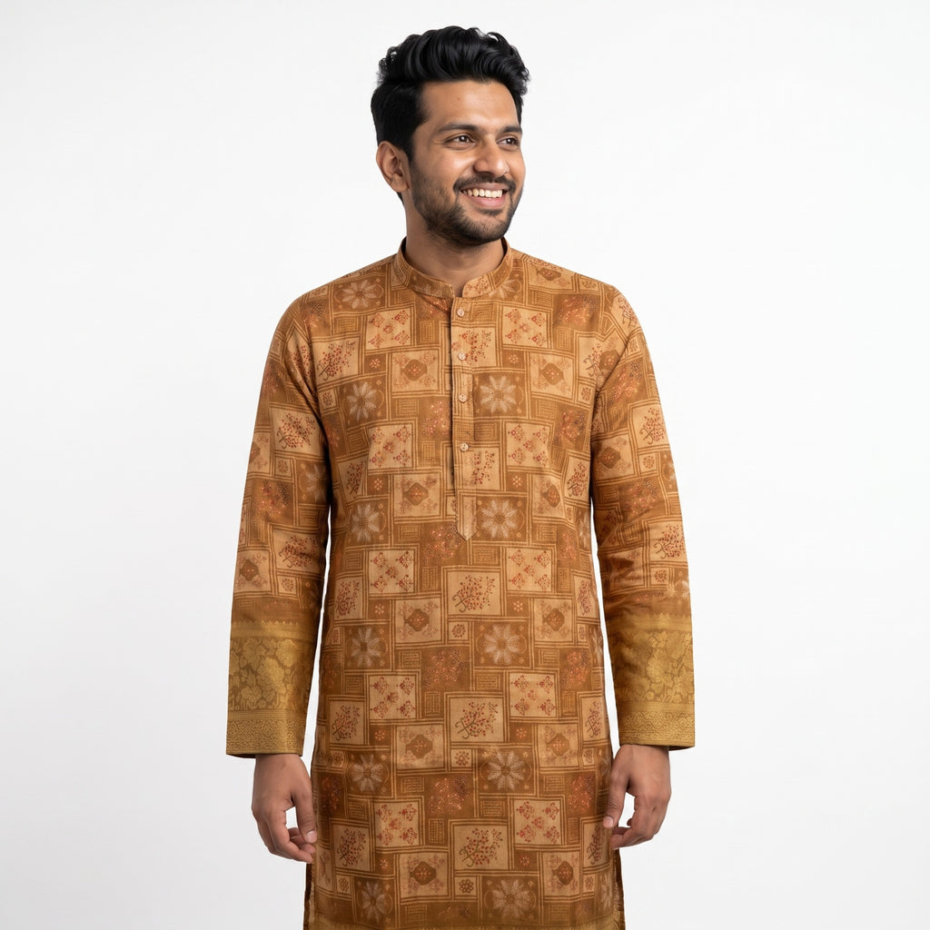 Earthy Geometric Tile Art Silk Kurta(50056)