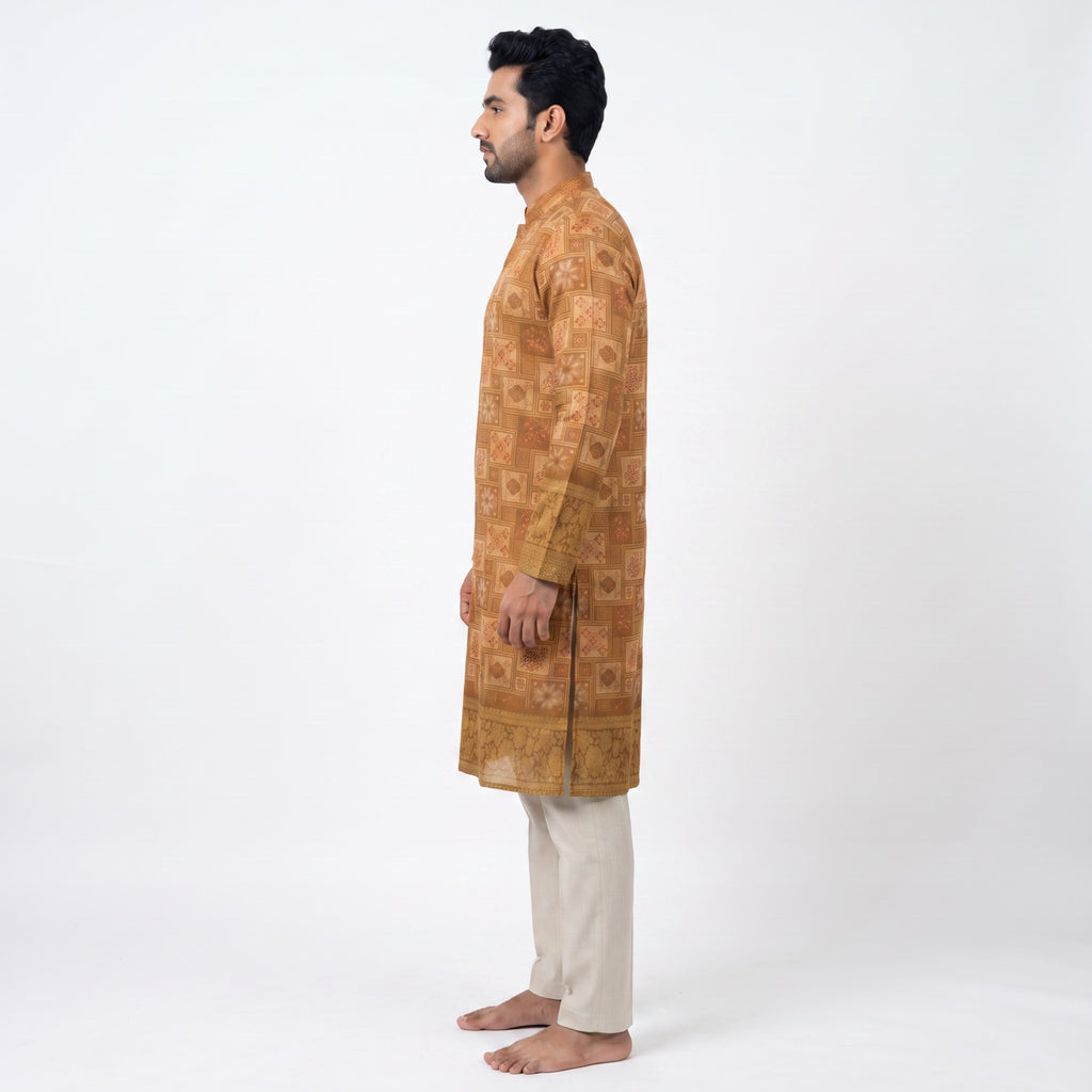 Earthy Geometric Tile Art Silk Kurta(50056)
