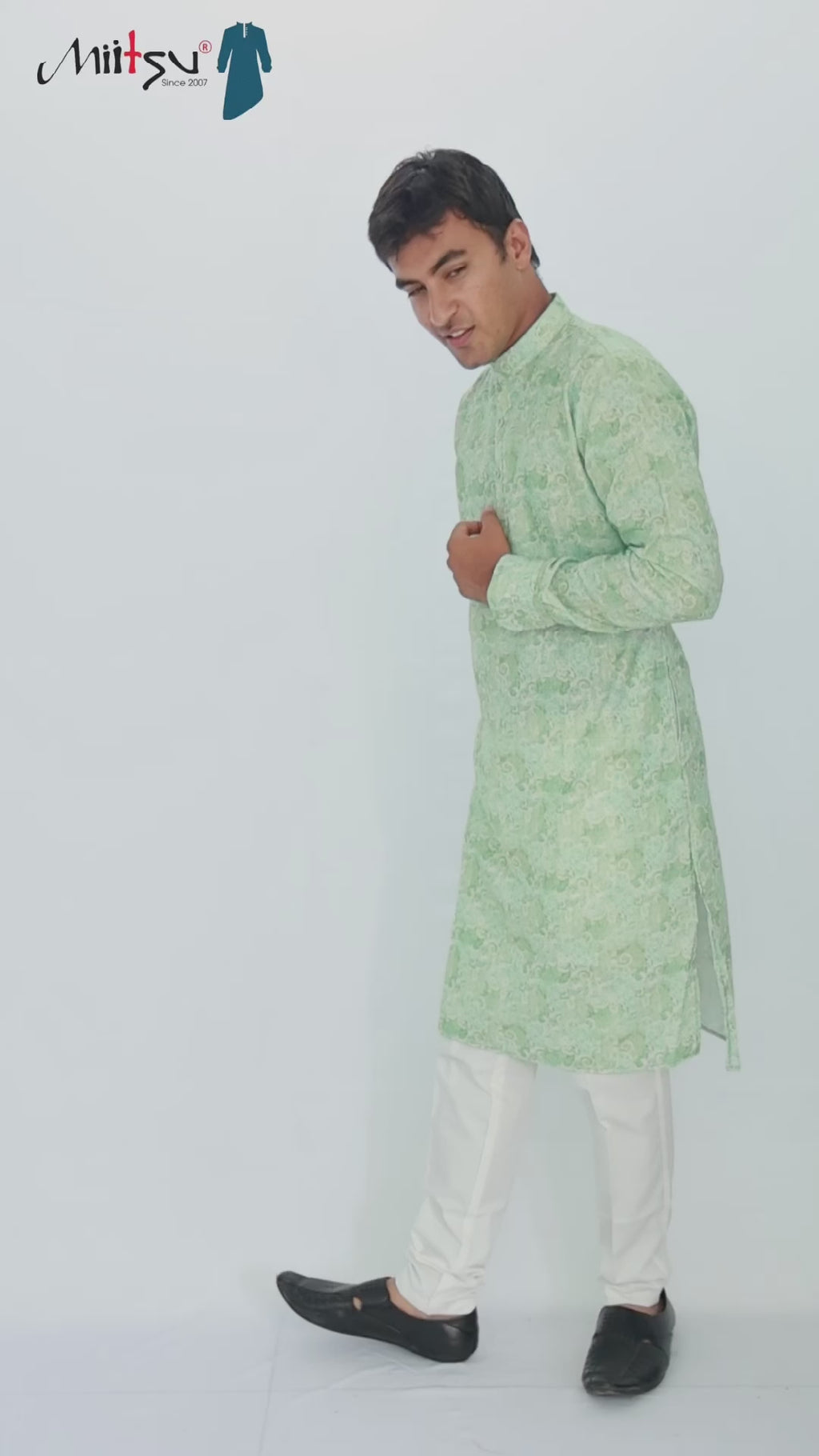 Men’s Mint Green Classic Printed Kurta Set (1204)