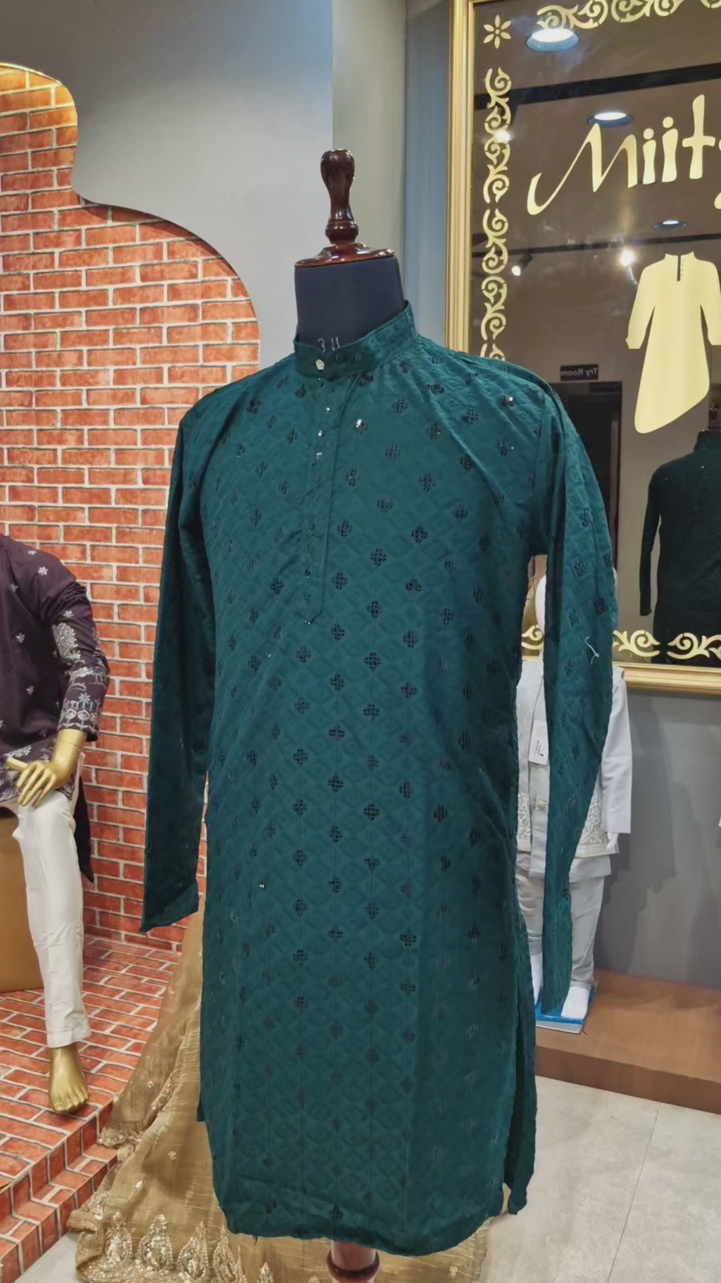 Emerald Mirror-Work Chikankari Kurta