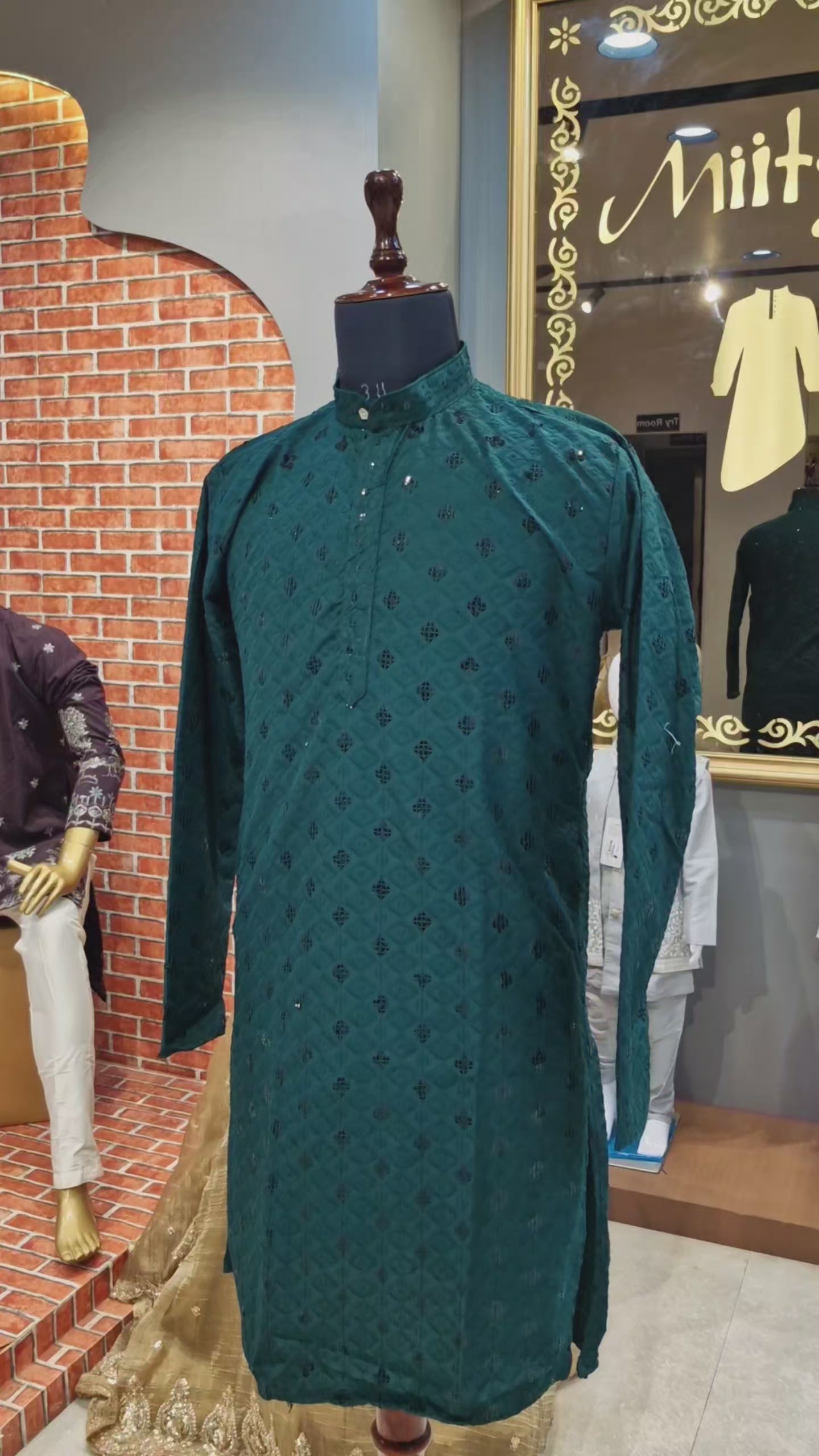 Emerald Mirror-Work Chikankari Kurta