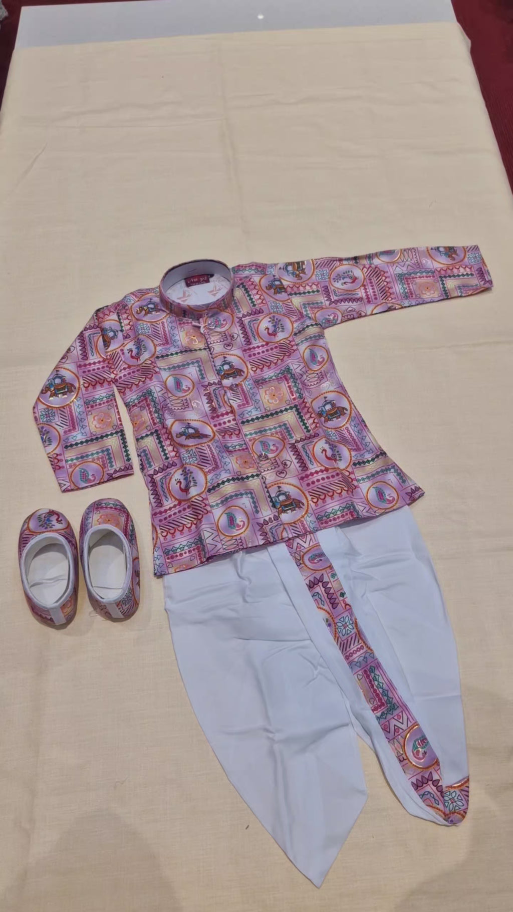 Dusty Pink Folk-Art Printed Dhoti Kurta & Mojari Set(7022)