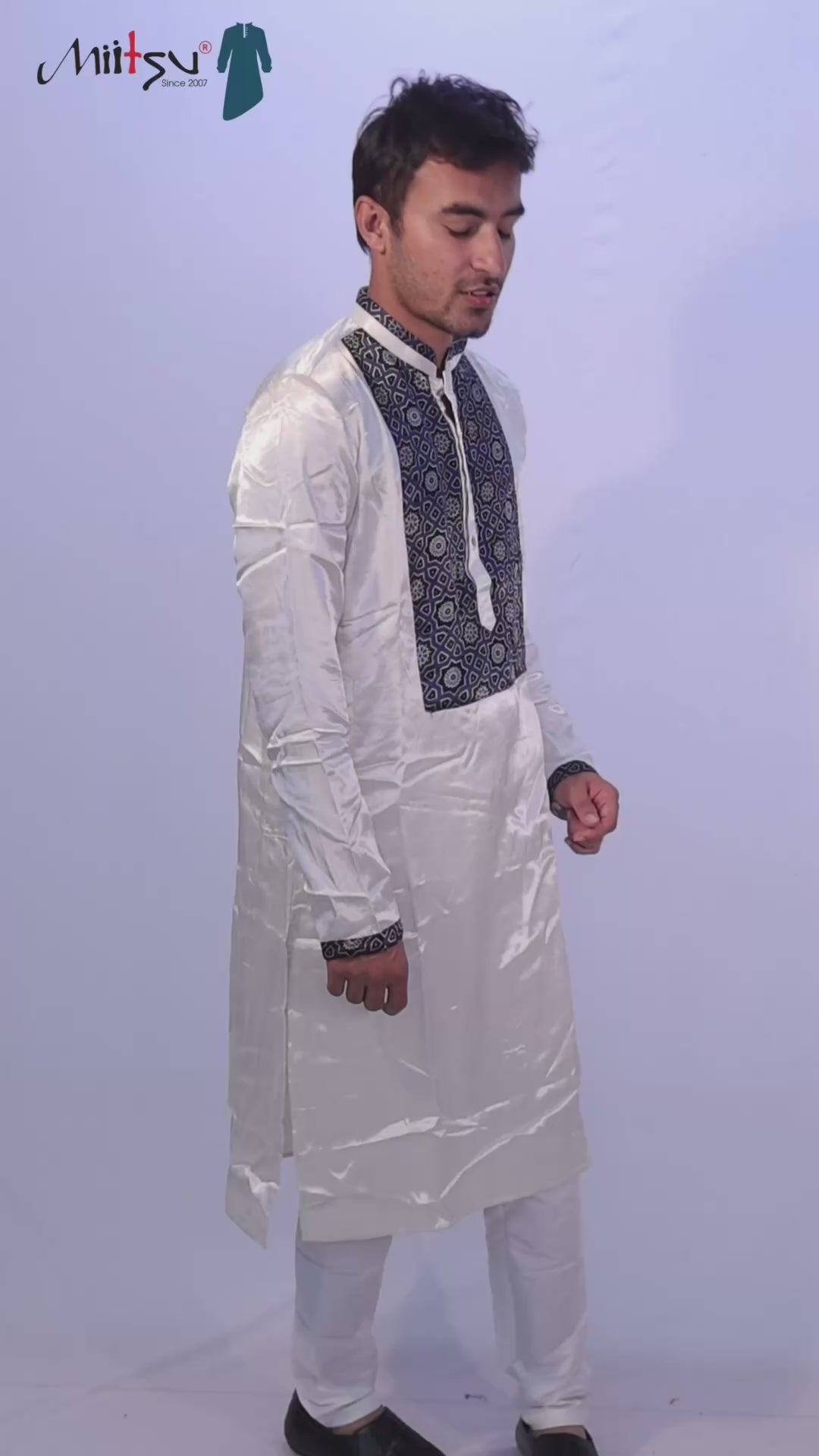 Royal White Ajrakh Detailed Silk Kurta (2792)