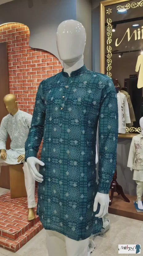 Teal Bandhani Print Long Kurta(1557)