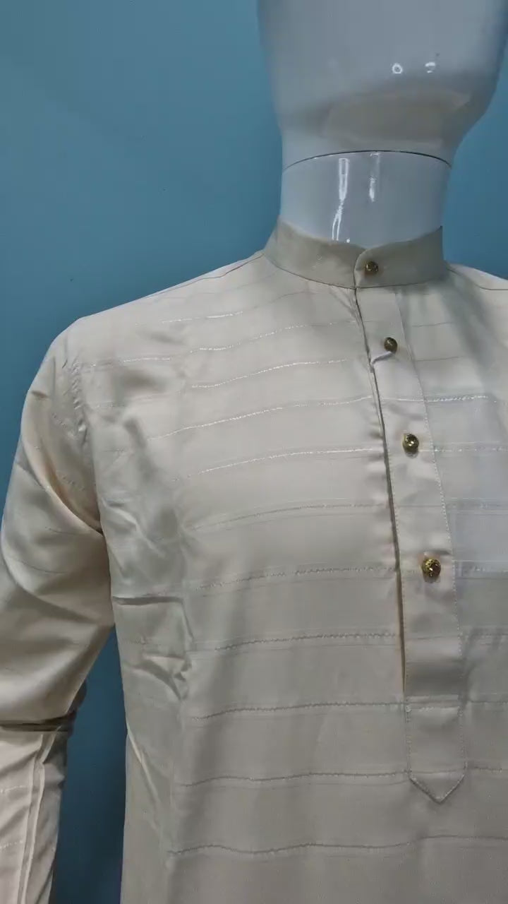Men's Premium Kurta with Metallic Pinstripes and Jewel Buttons(3210/50)