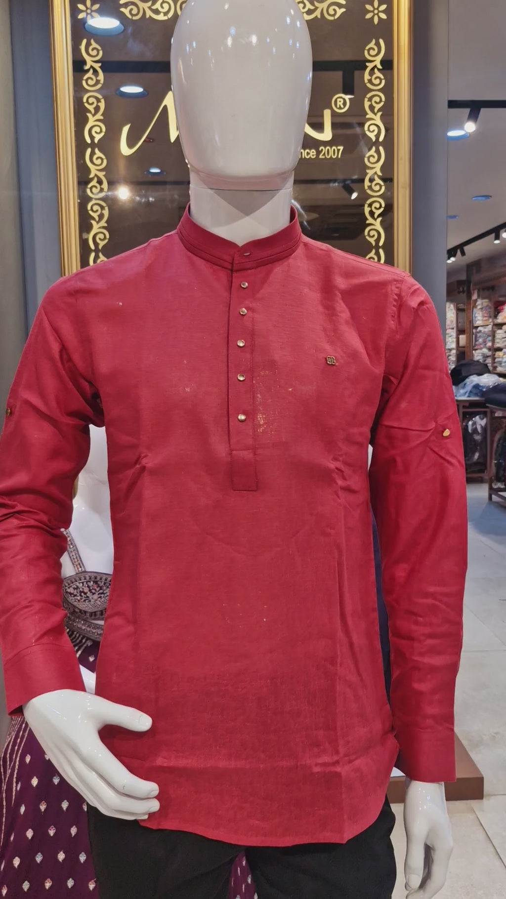 Men's Solid Rosewood Short Kurta (5811)