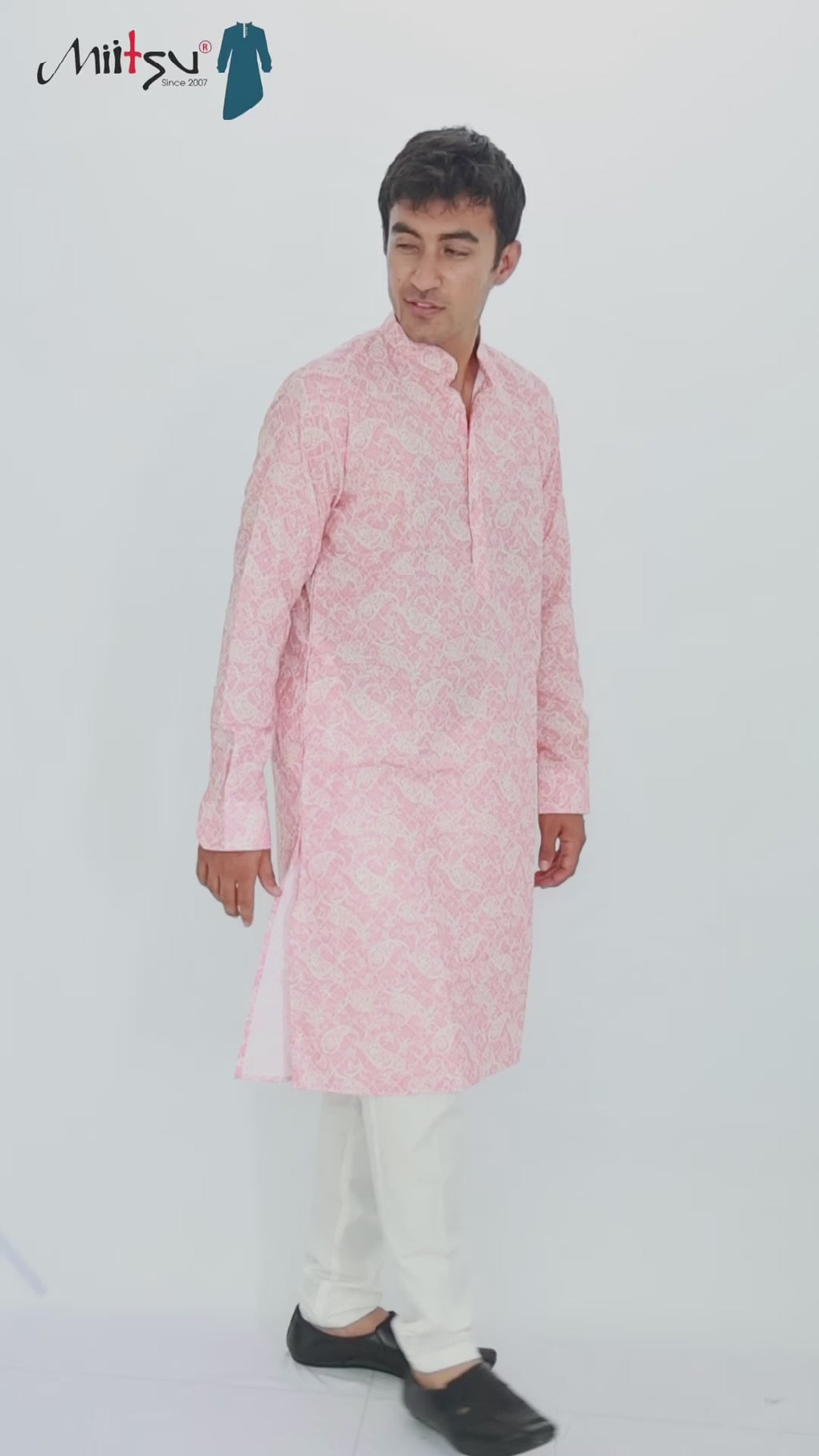 Men's Elegant Light Peach Paisley Printed Kurta (6974)