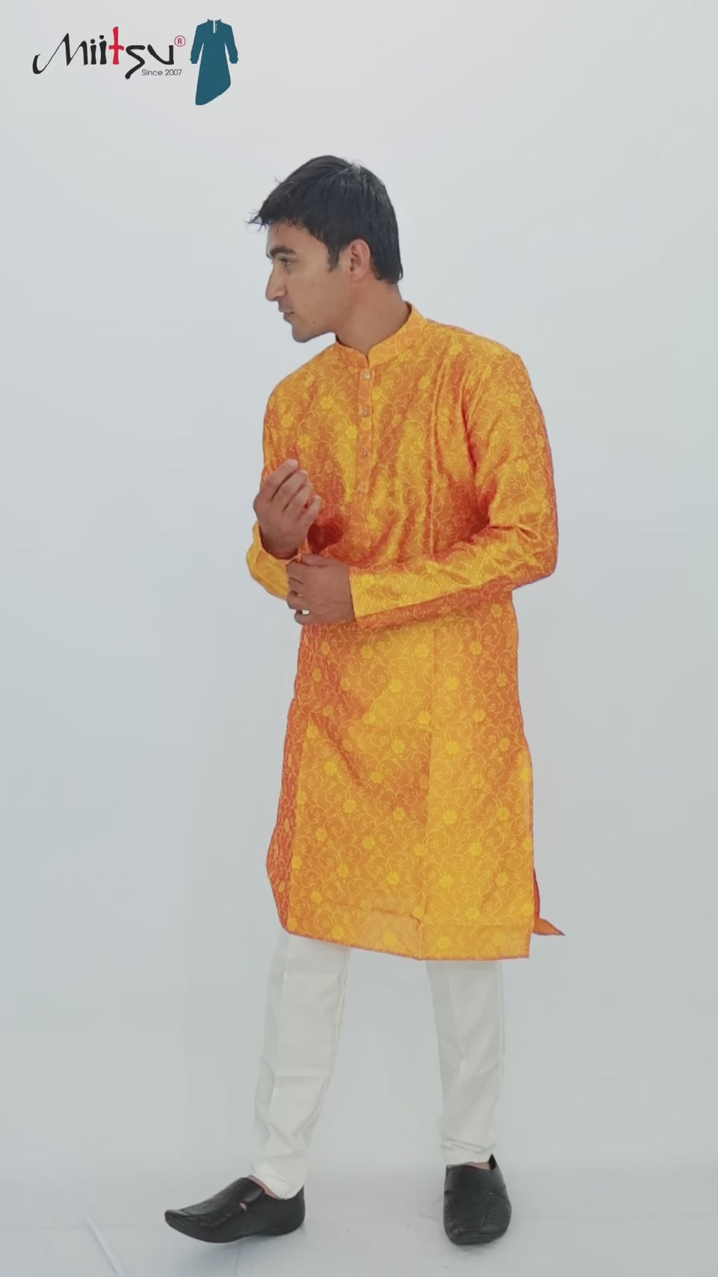 Men's Festive Yellow Brocade Print Kurta (2299)