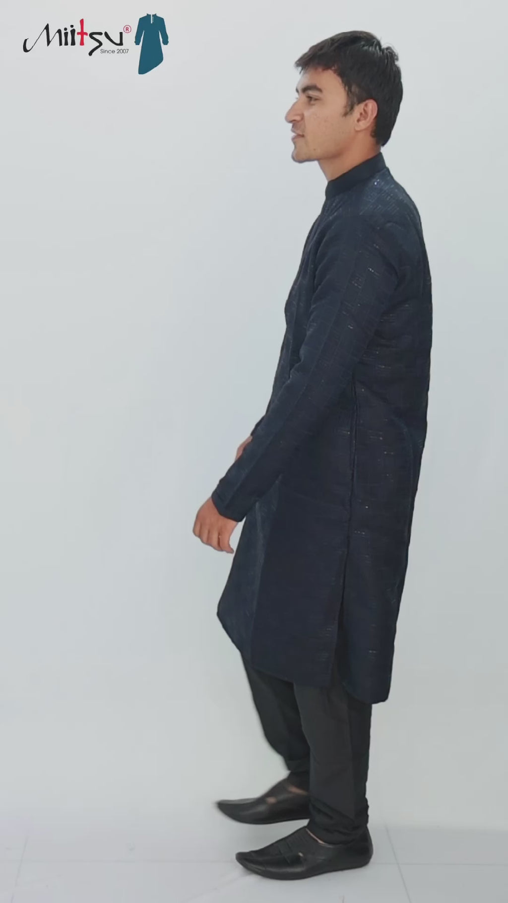 Men’s Navy Blue Textured Kurta Set (6038)