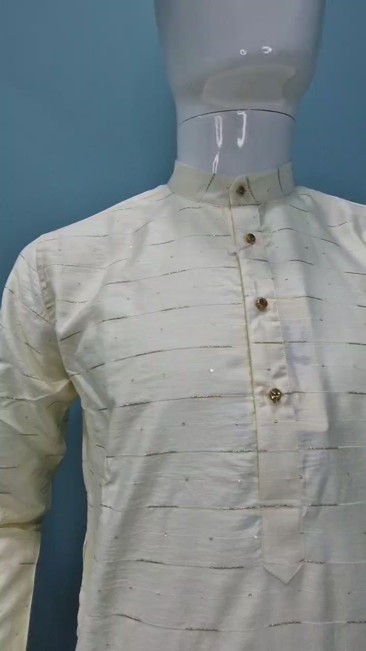 Men's Premium Kurta with Metallic Pinstripes and Jewel Buttons(3210/50)