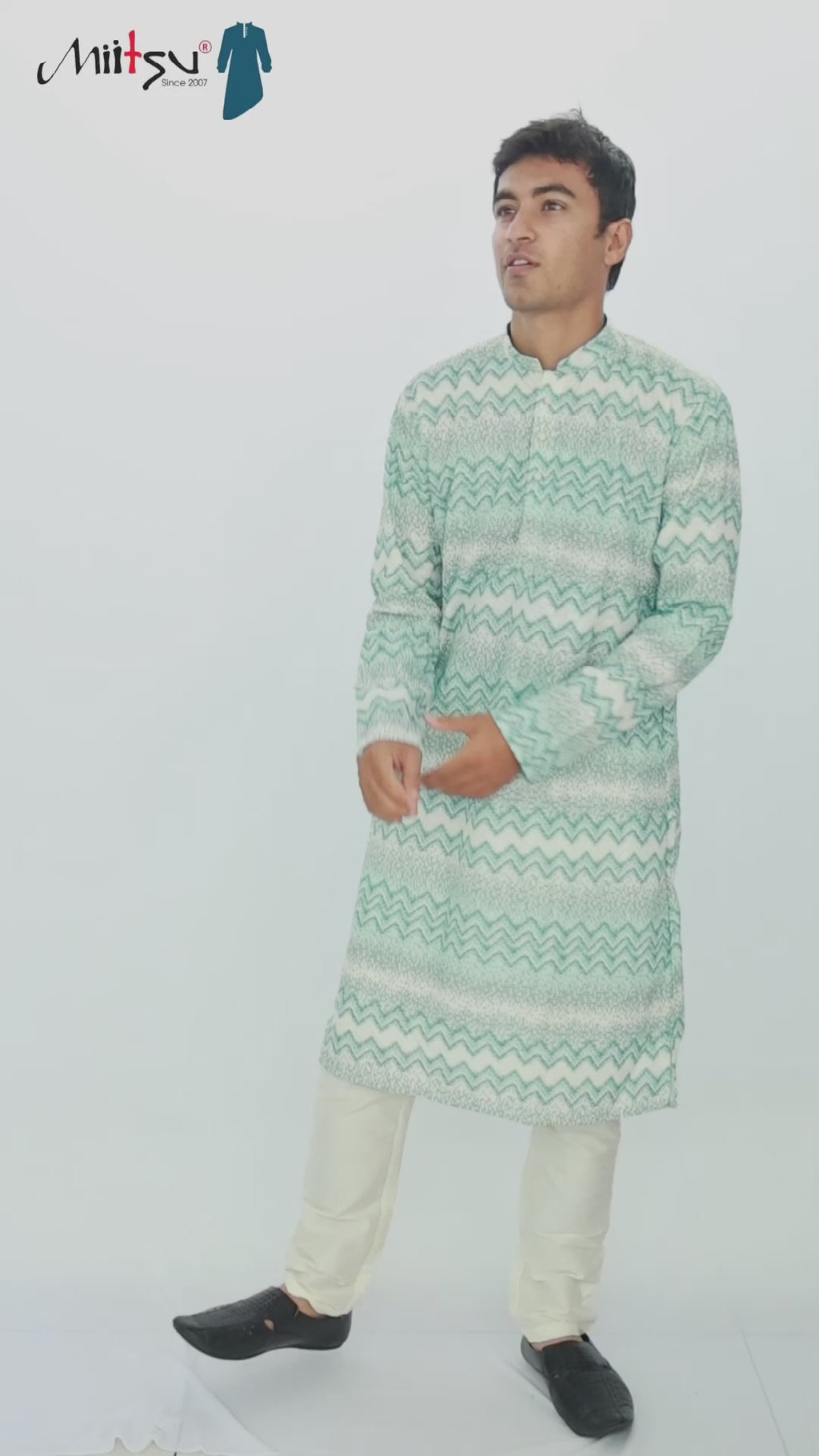 Men’s Aqua Chevron Printed Kurta Set (1605)
