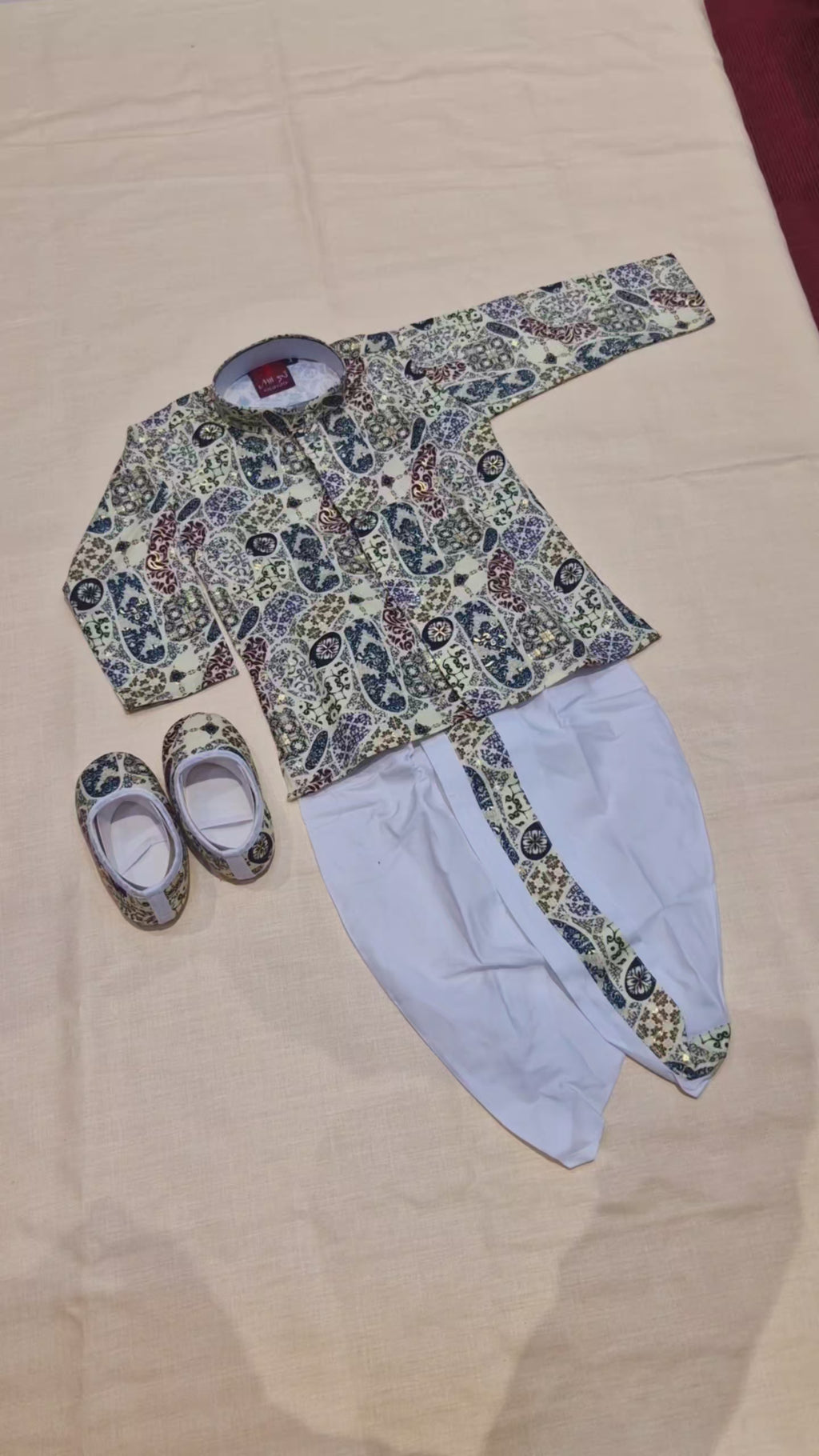 Boys Paisley Printed Cream Kurta with Dhoti Set(7027)