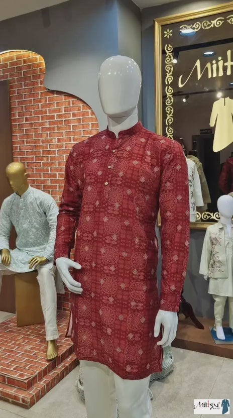 Rust Red Bandhani Print Kurta Set(1650)