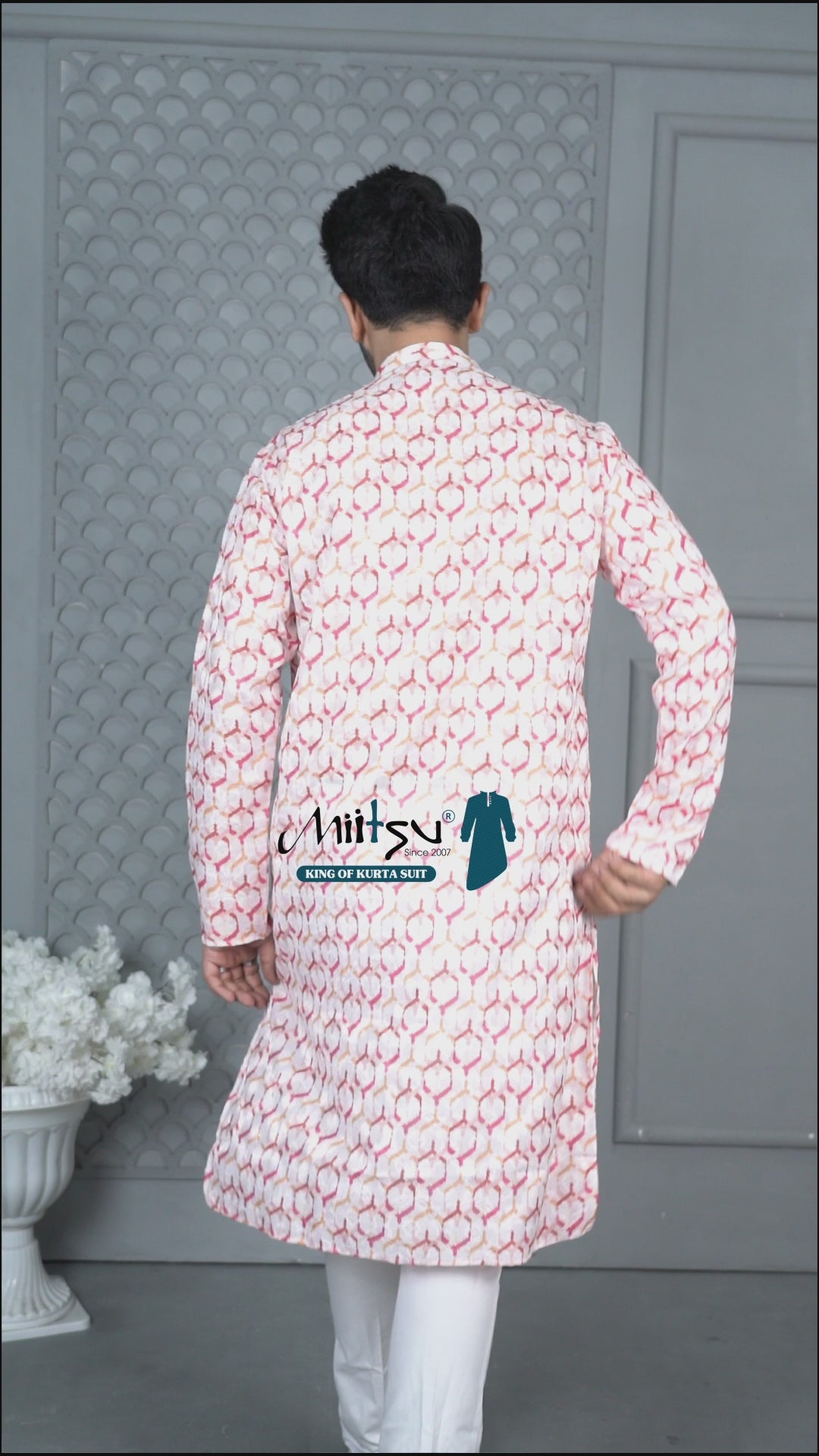 Coral Heritage Kurta – Geometric Festive Elegance (1621)