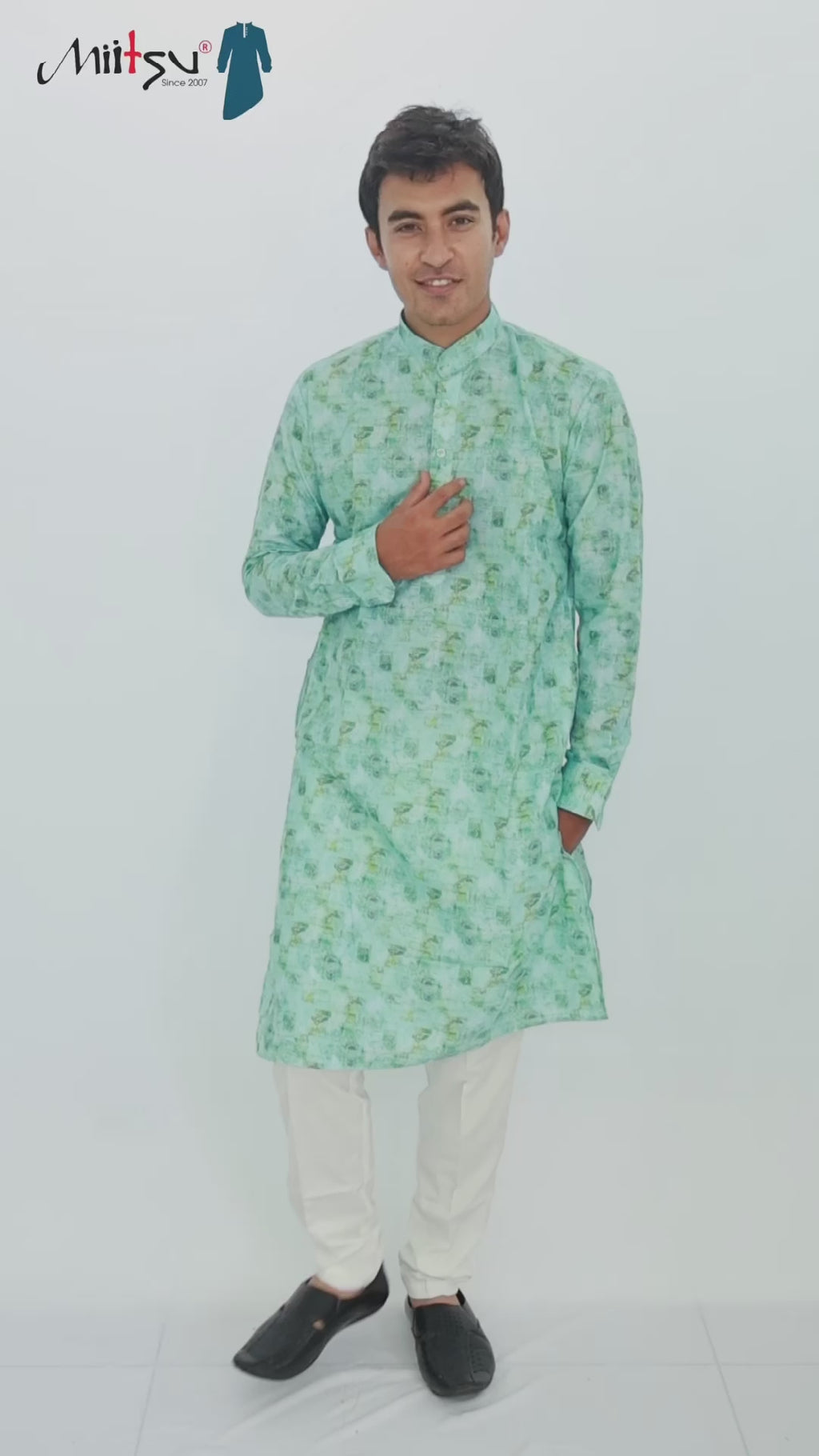 Men's Sky Blue Abstract Print Cotton Kurta (1204)