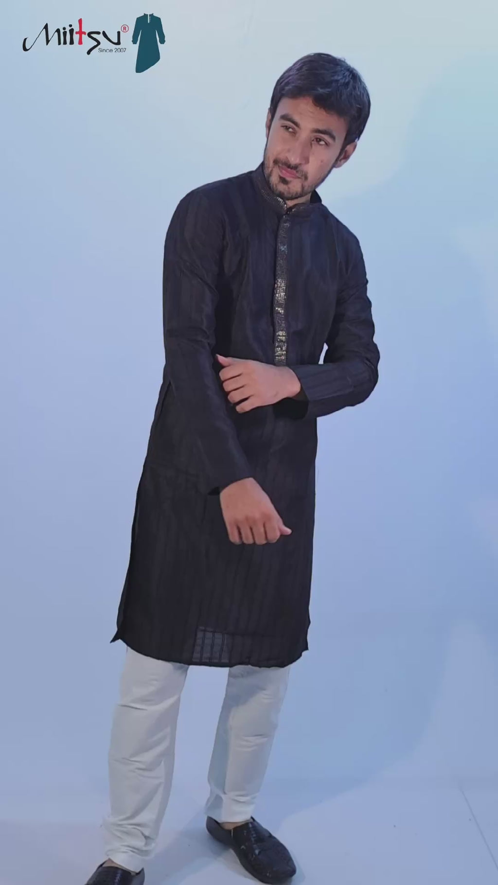 Elegant Jet Black Textured Kurta
(7396)