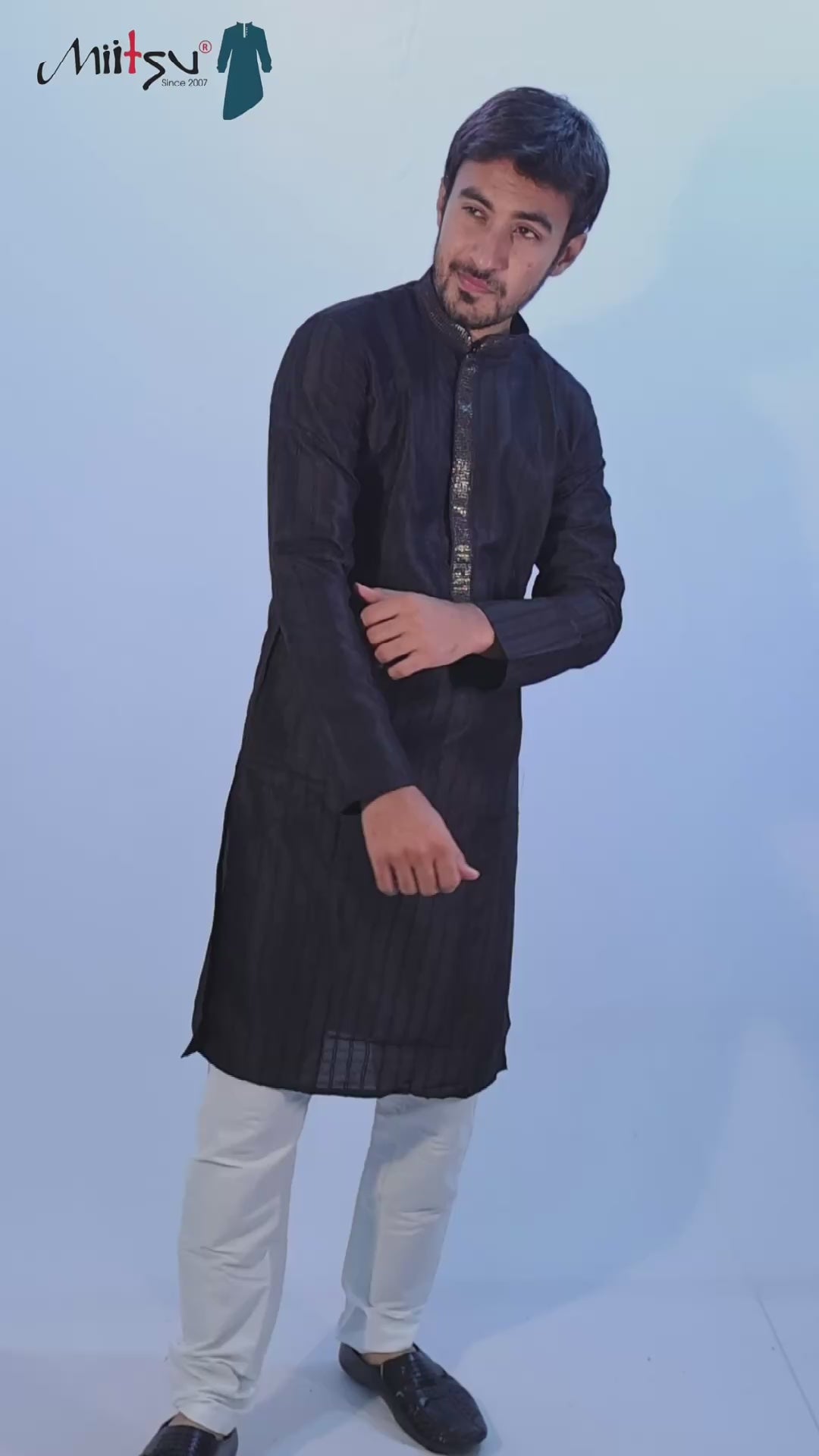 Elegant Jet Black Textured Kurta
(7396)