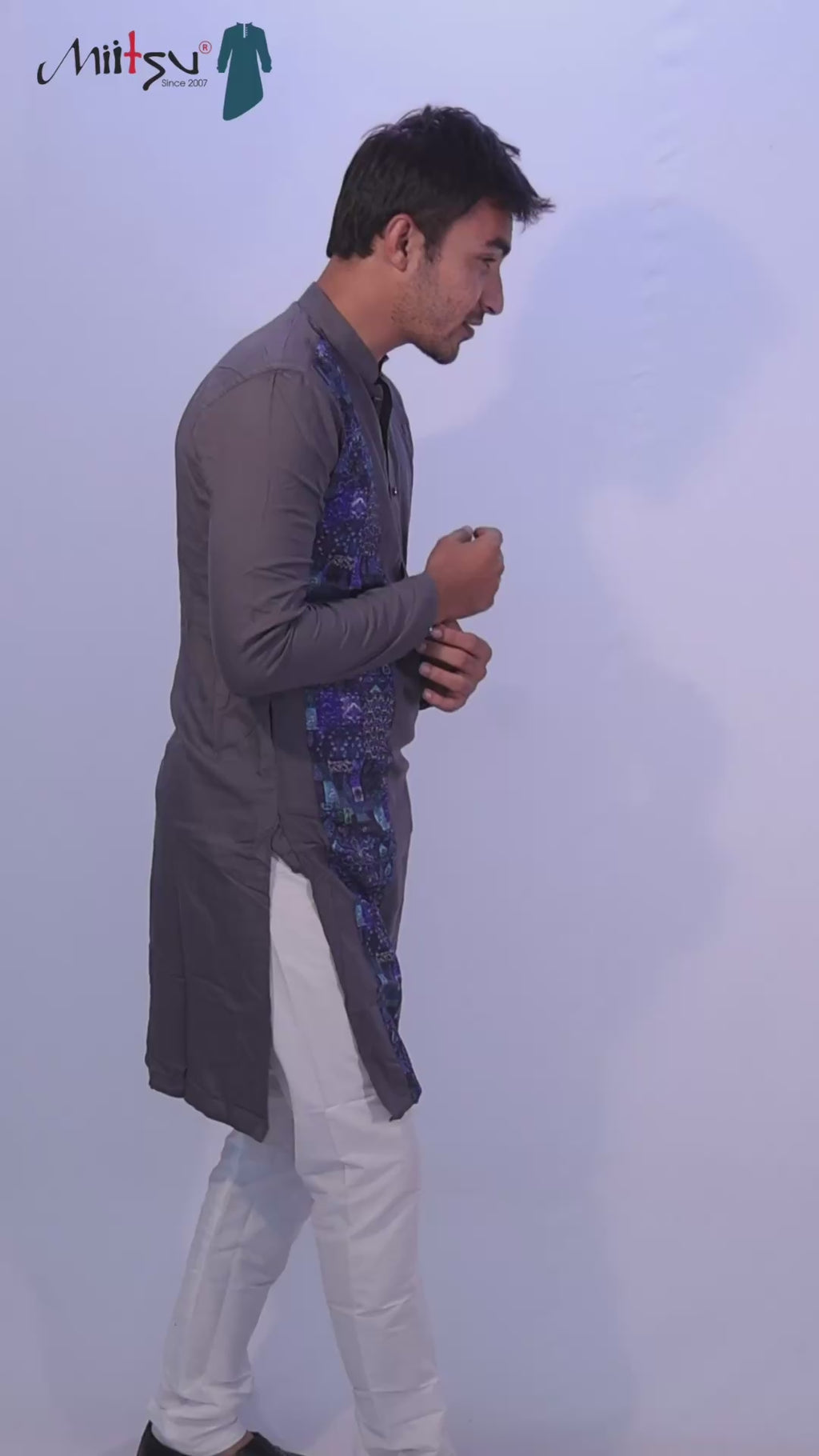 Slate Grey Kurta with Indigo Patch Detailing (5050)