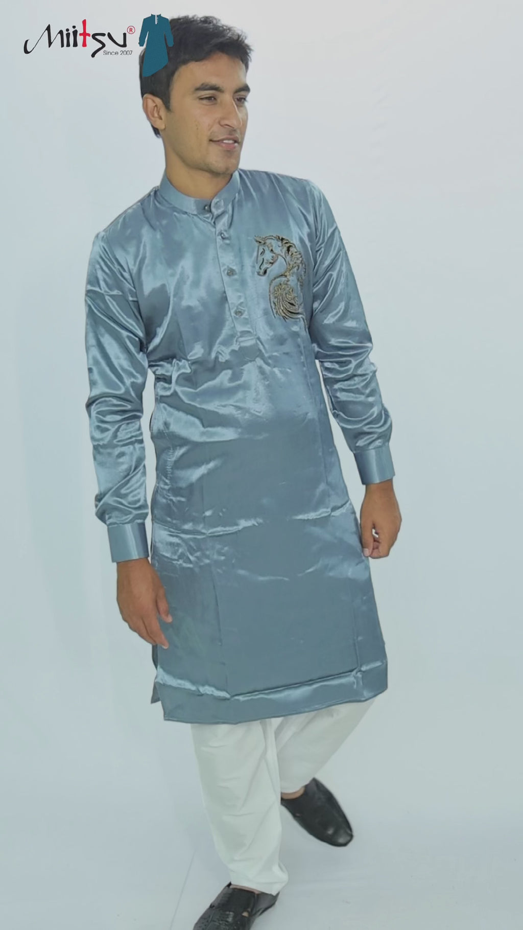 Grey Royalty Kurta with Horse Patchwork (ST13)
