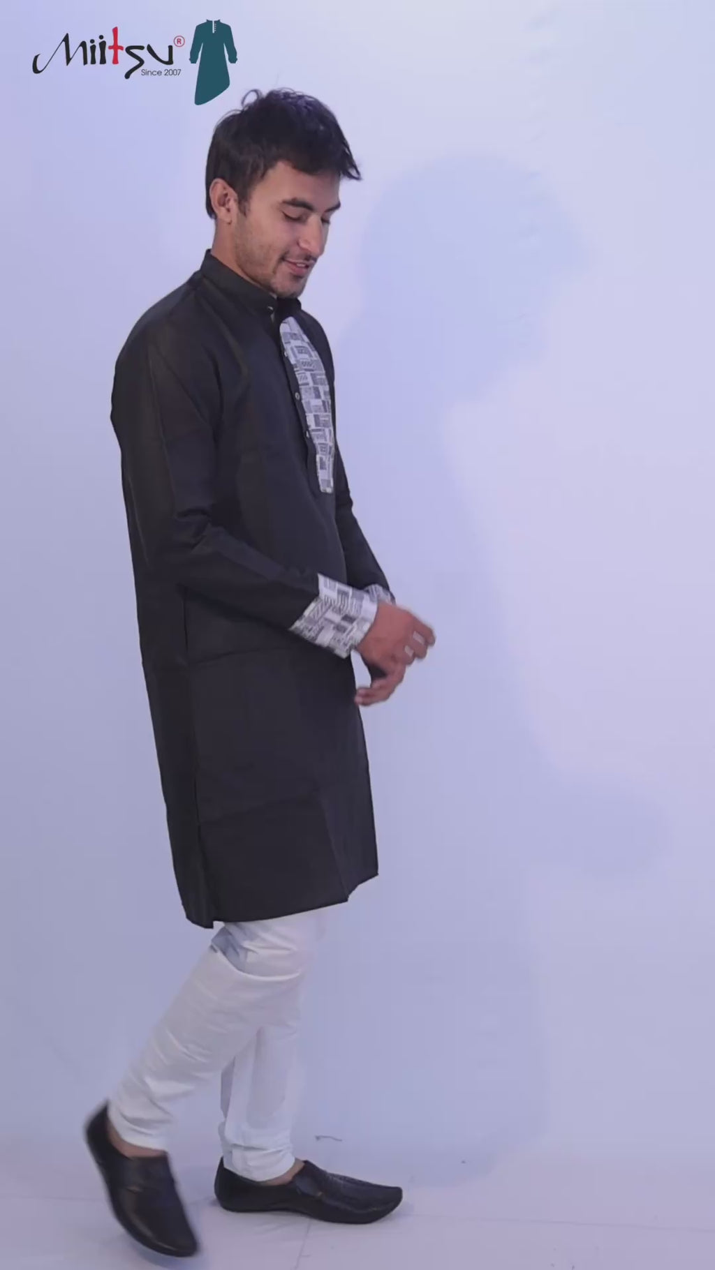 Classic Black Kurta with Contrast Printed Detailing (281)