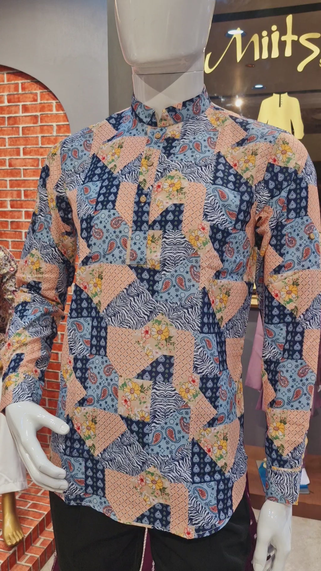 Men's Multicolor Patchwork Print Short Kurta (219)