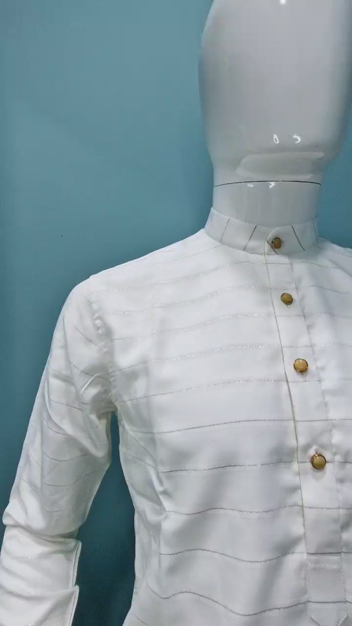 Men's Premium Kurta with Metallic Pinstripes and Jewel Buttons(3210/50)
