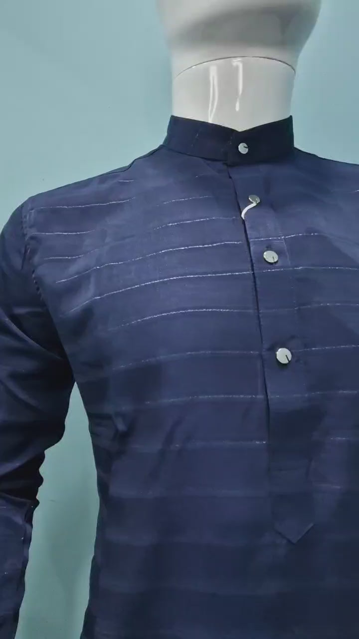 Men's Premium Kurta with Metallic Pinstripes and Jewel Buttons(3210/50)