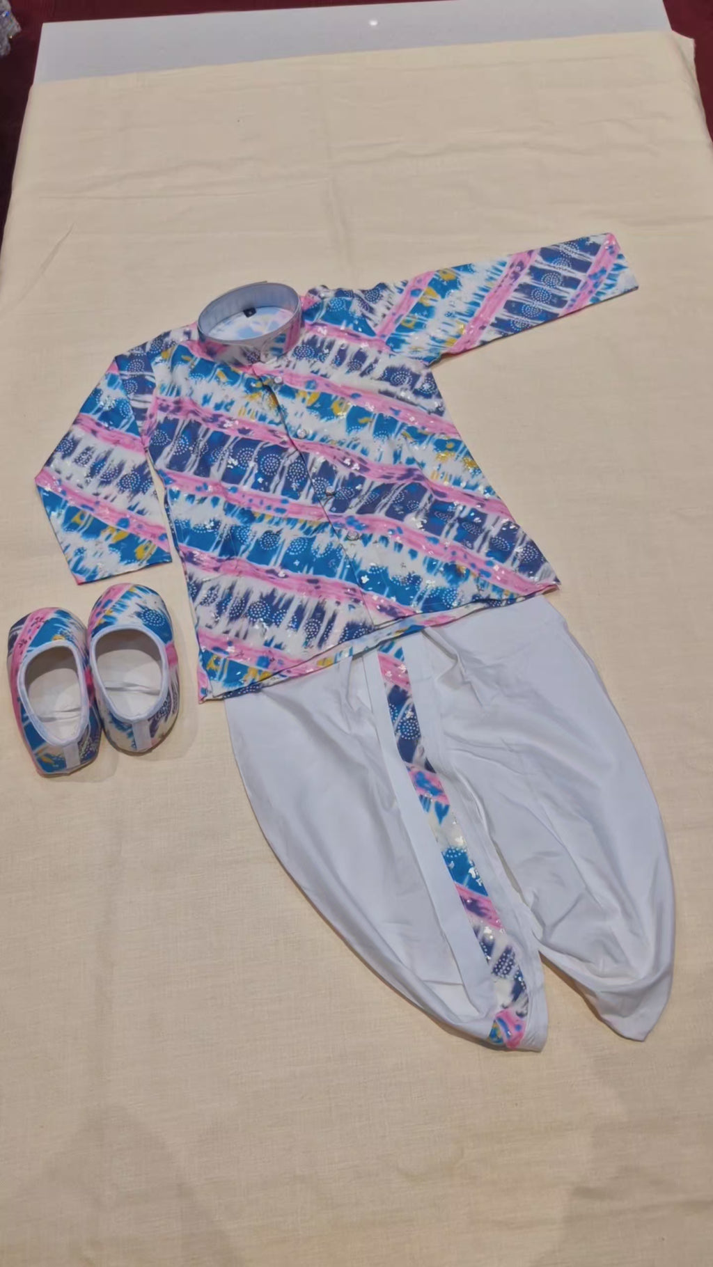 Boys' Geometric Shibori Print Kurta and Dhoti Set(1308)