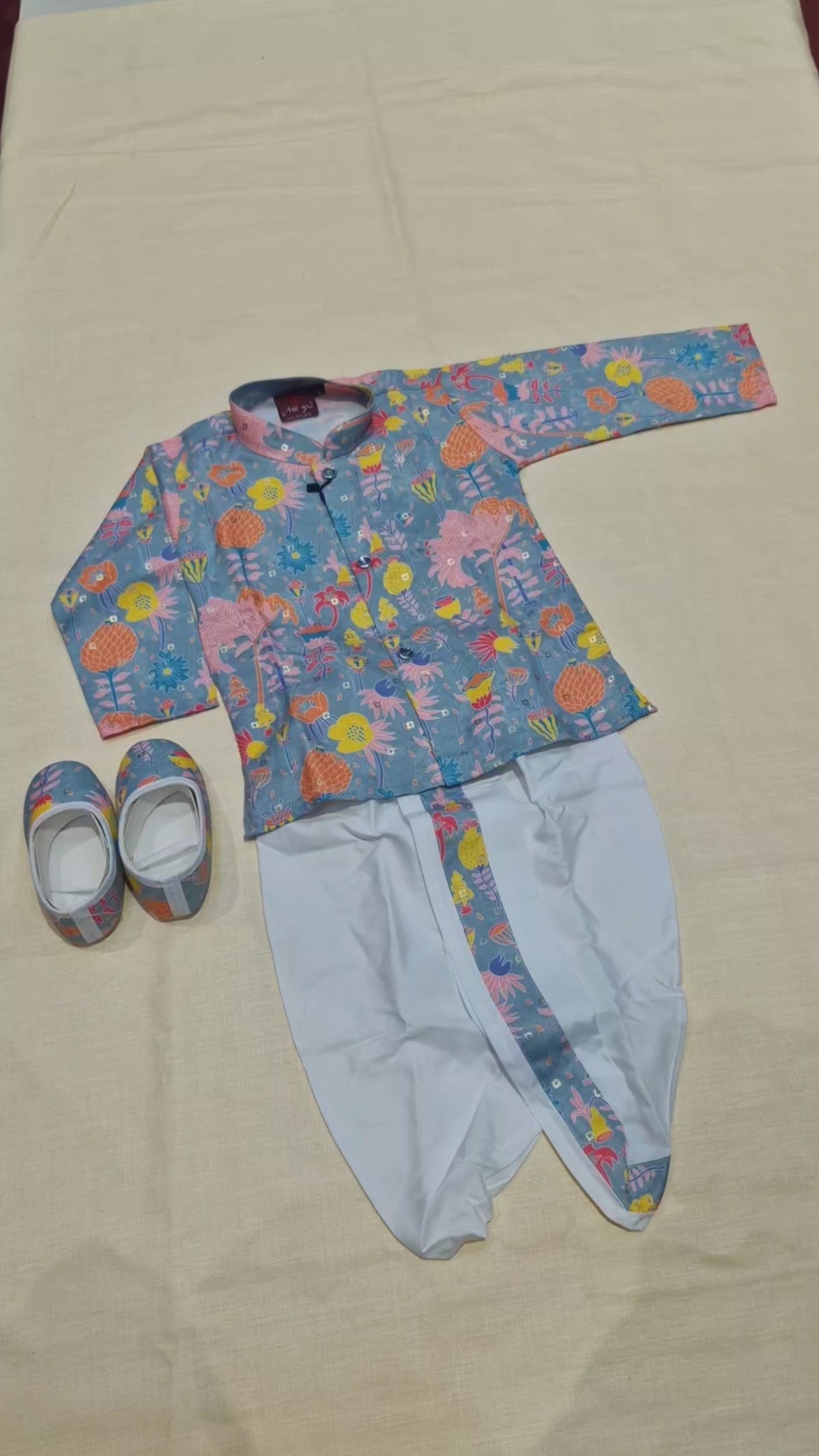 Baby Boy Floral Print Dhoti Kurta & Mojari Set (7029)