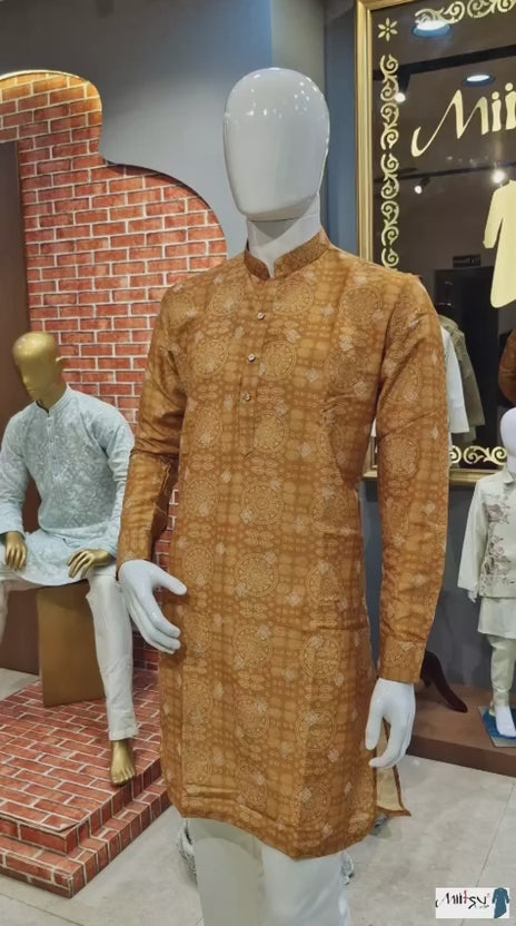 Mustard Gold Printed Ethnic Kurta(1557)
