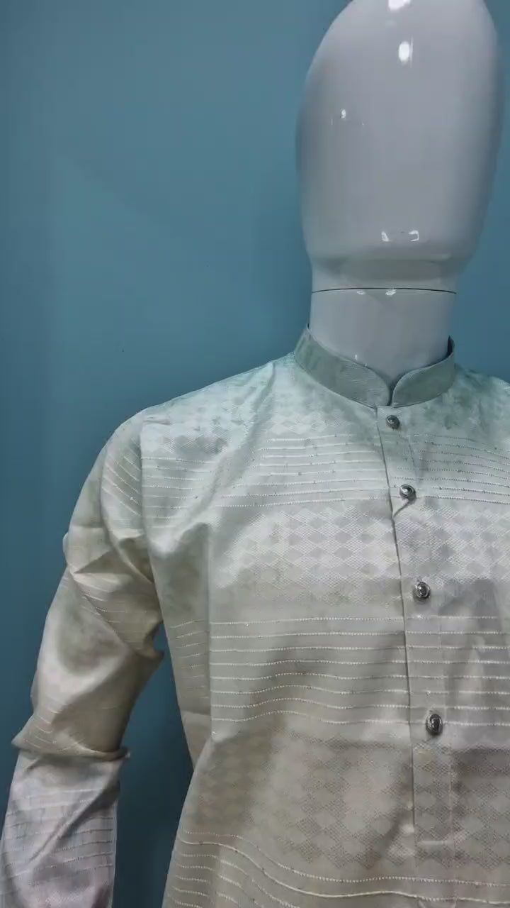 Men’s Ivory to Indigo Ombre Kurta with Geometric Ikat Pattern | Luxe Festive &amp; Fusion Wear(2020)