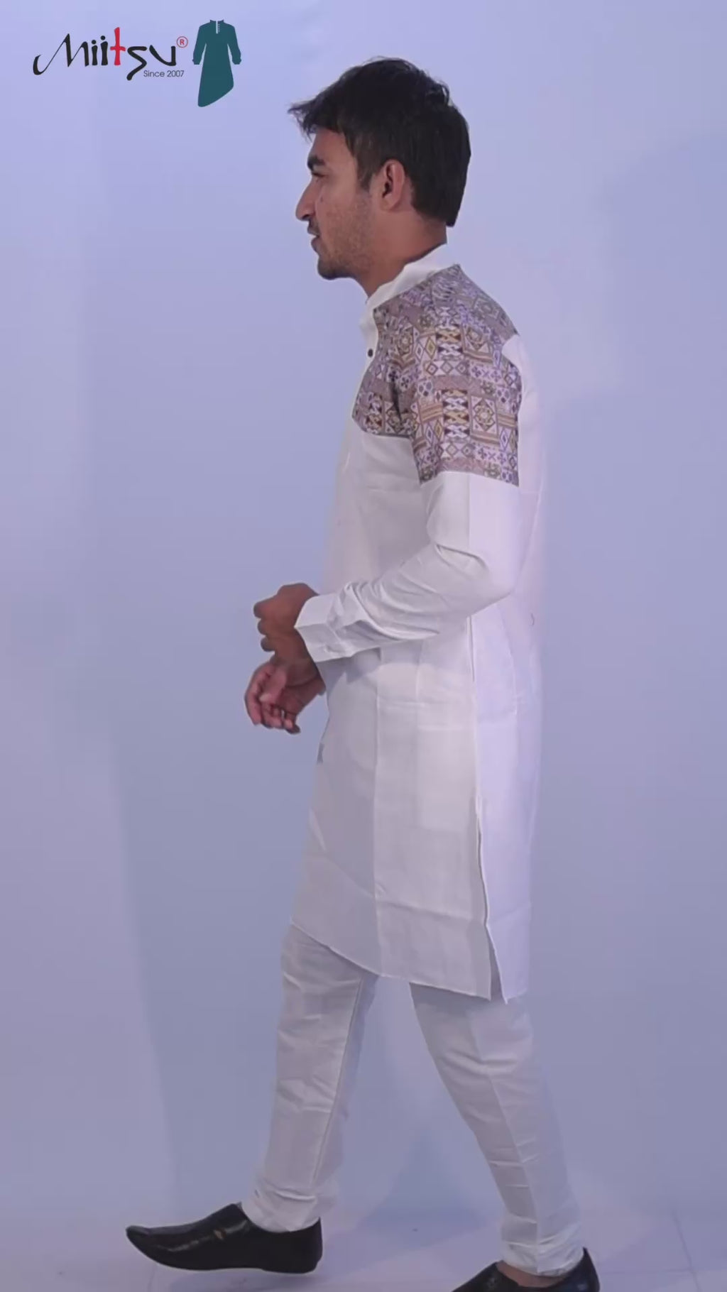 White Cotton Kurta with Dual-Side Ethnic Print (280)