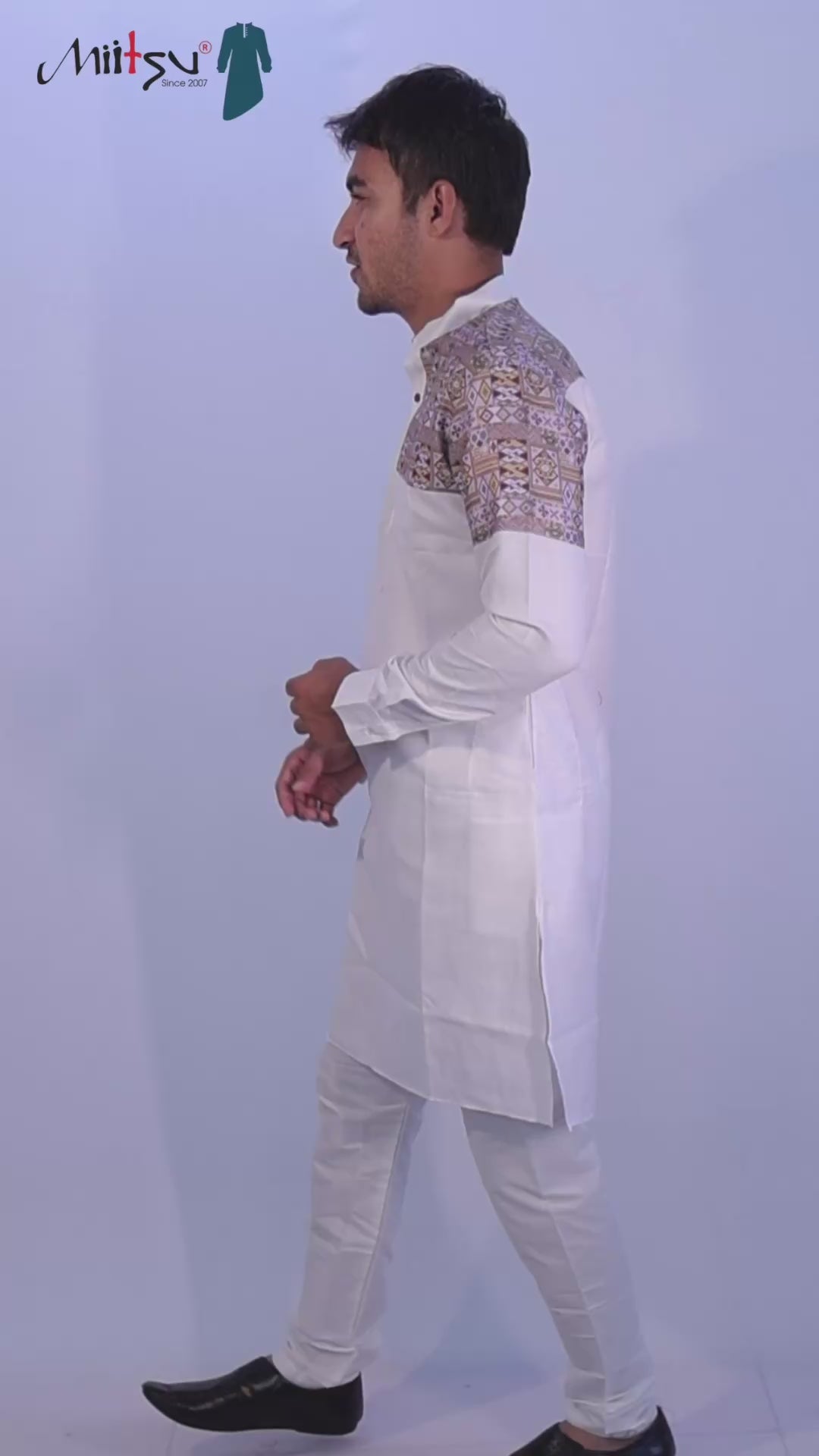 White Cotton Kurta with Dual-Side Ethnic Print (280)