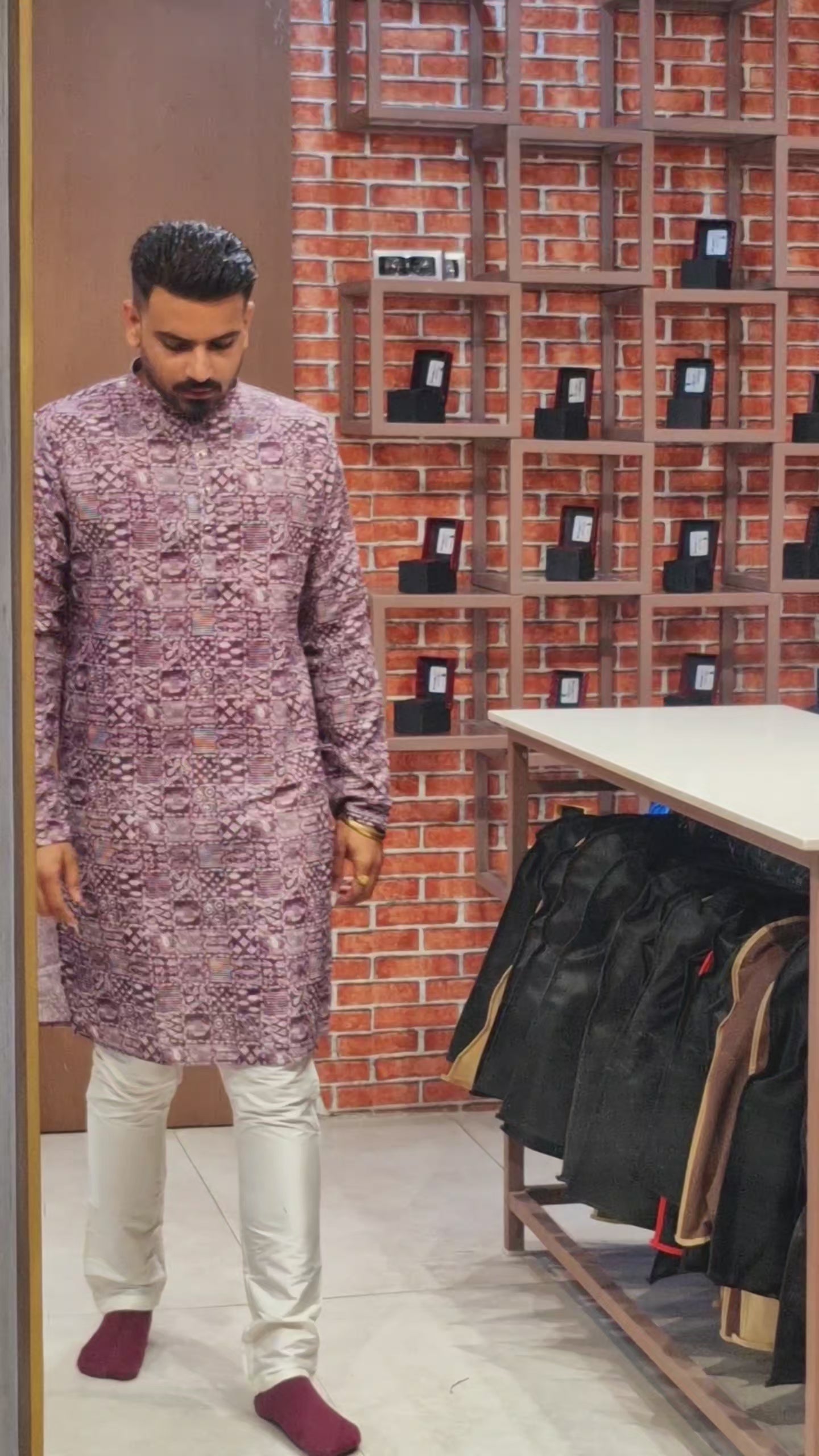 Royal Mauve Geometric Print Premium kurta (4556)