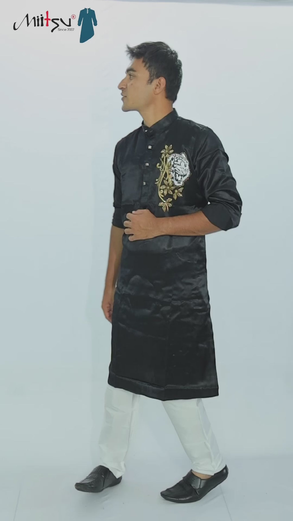 Midnight Majesty Kurta with Tiger Patchwork (ST18)