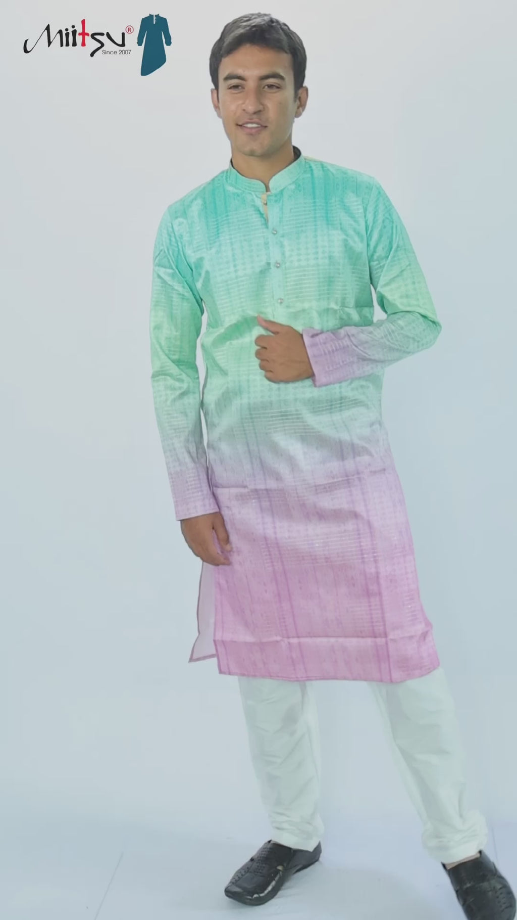 Men’s Pastel Ombre Kurta – Mint to Lilac Silk Shine | Trendy Festive Kurta for Day Events(2020)