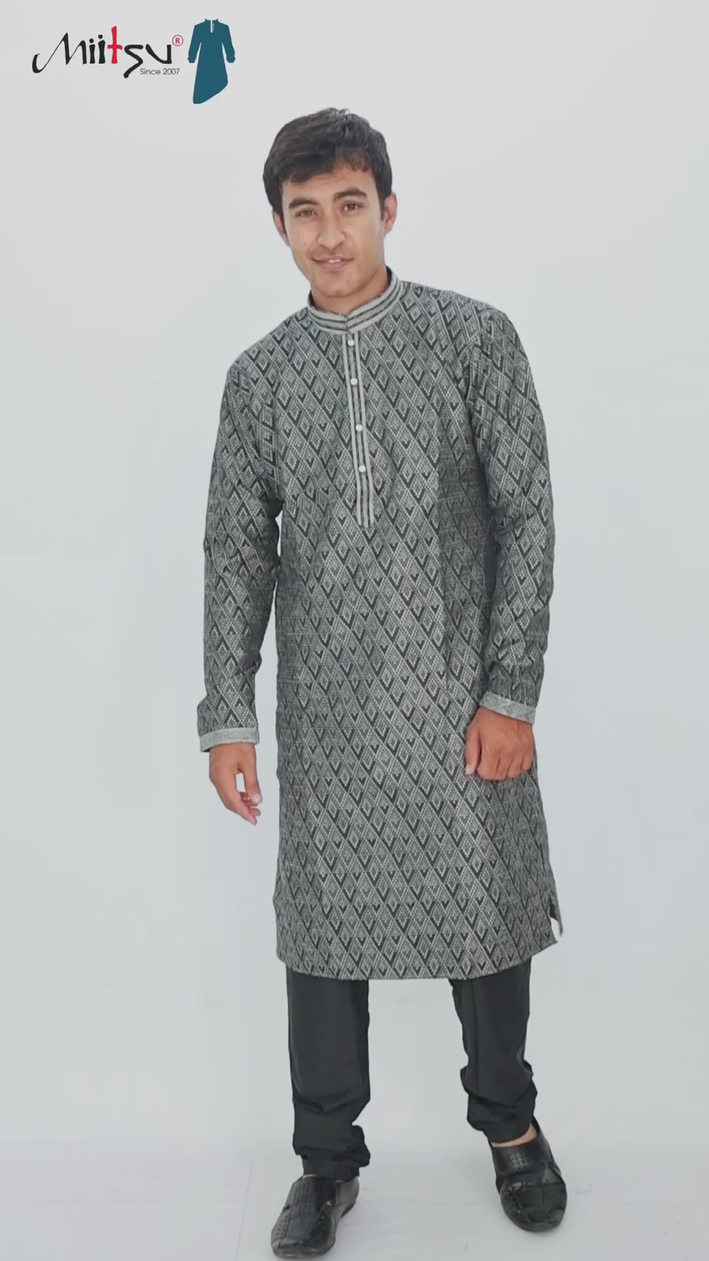 Men’s Black & Grey Diamond Weave Kurta Set (60022)