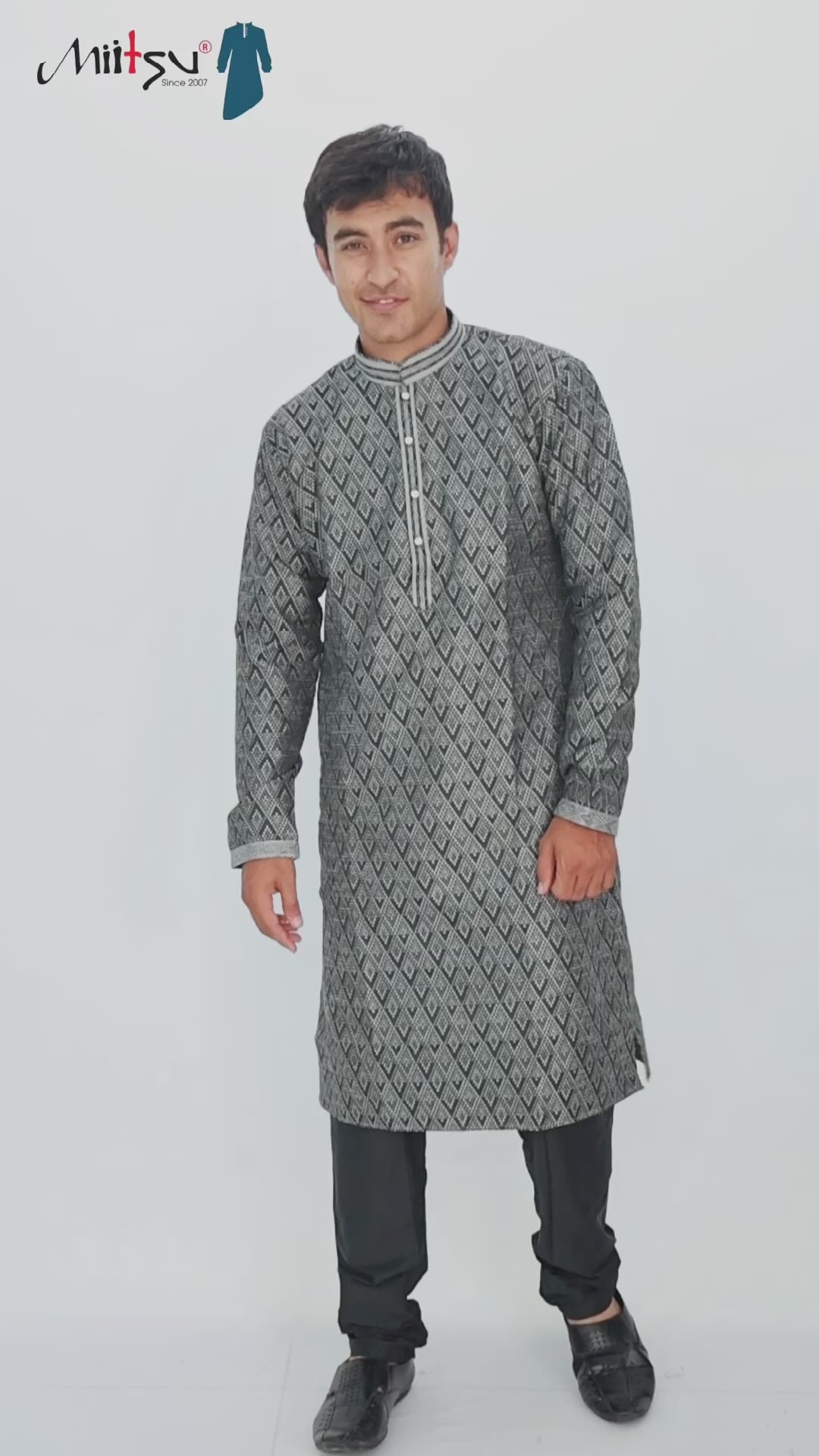 Men’s Black & Grey Diamond Weave Kurta Set (60022)