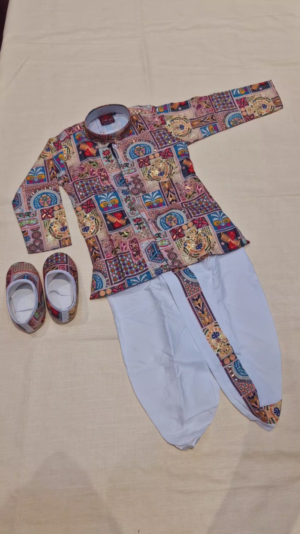 Boys' Geometric Mosaic Print Dhoti Kurta Set(7023)