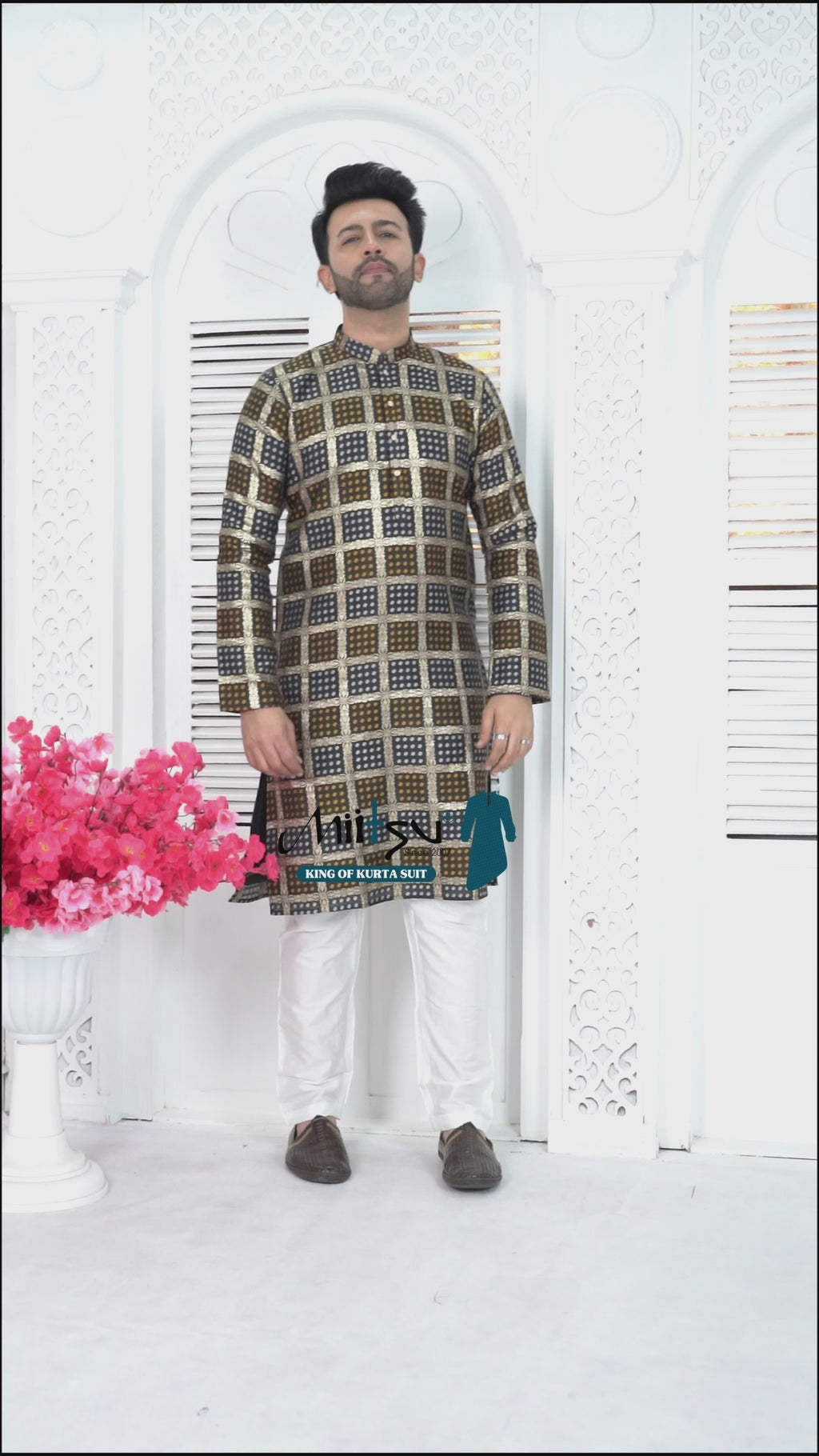 Black Noir Amber Check Kurta Set(7070)