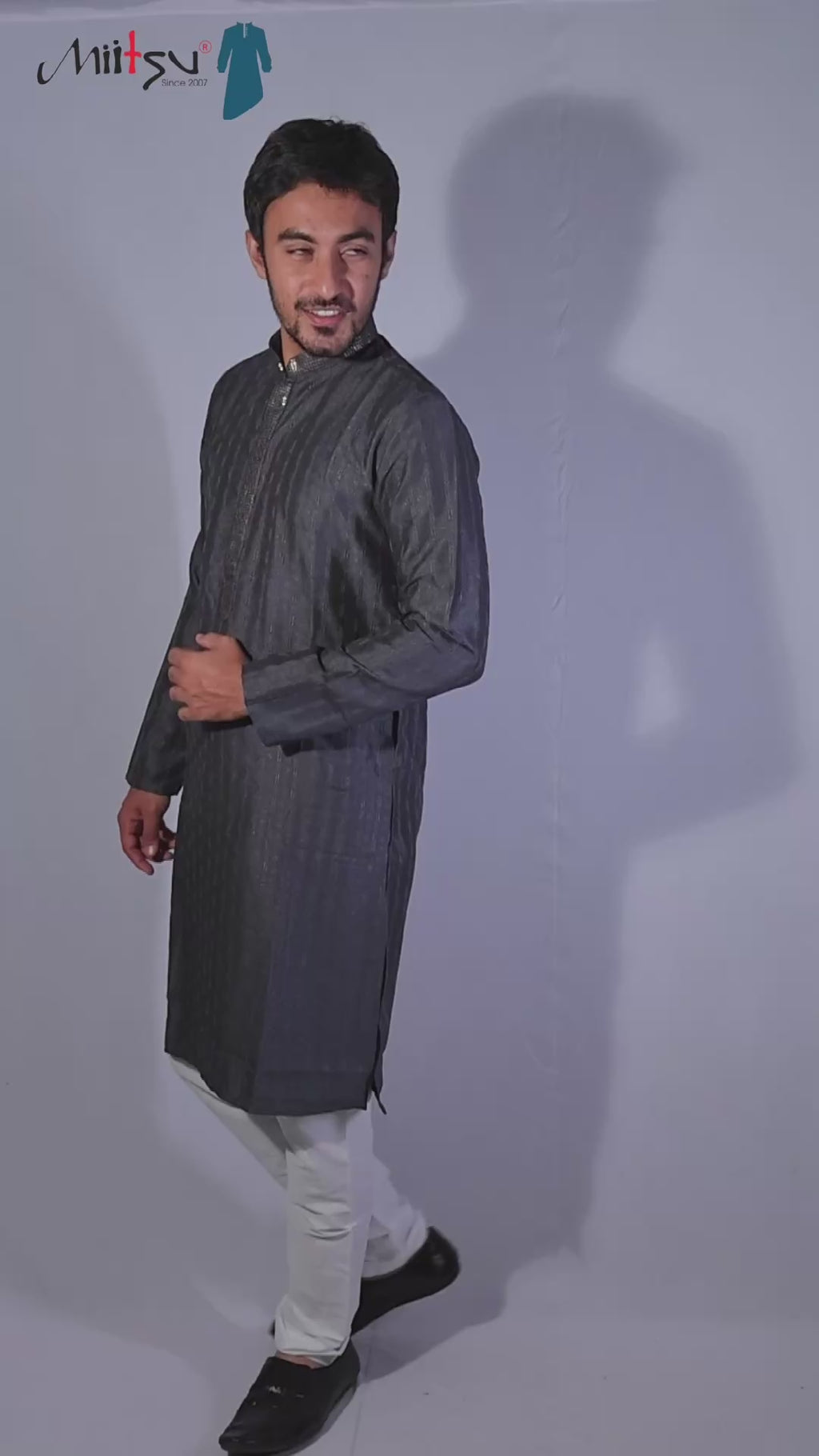 Charcoal Grey Textured Kurta
(7396)