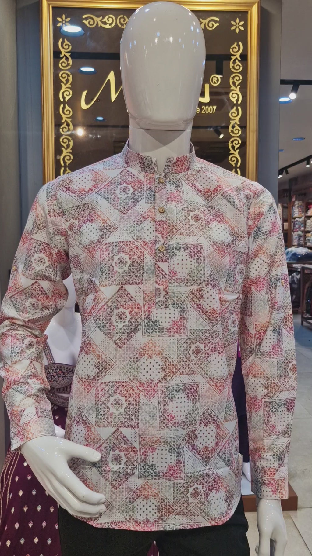 Men's Pastel Mosaic Print Short Kurta (321)