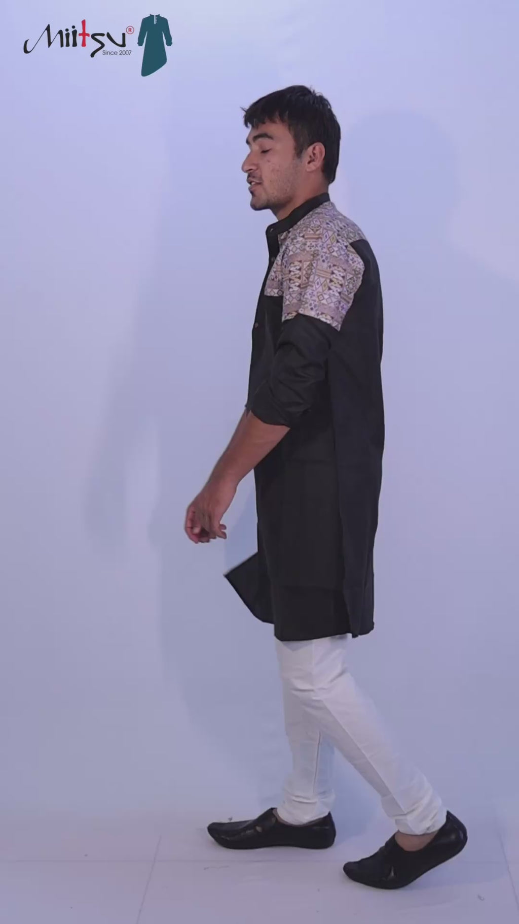 Regal Black Kurta with Ajrakh-Inspired Patchwork (280)