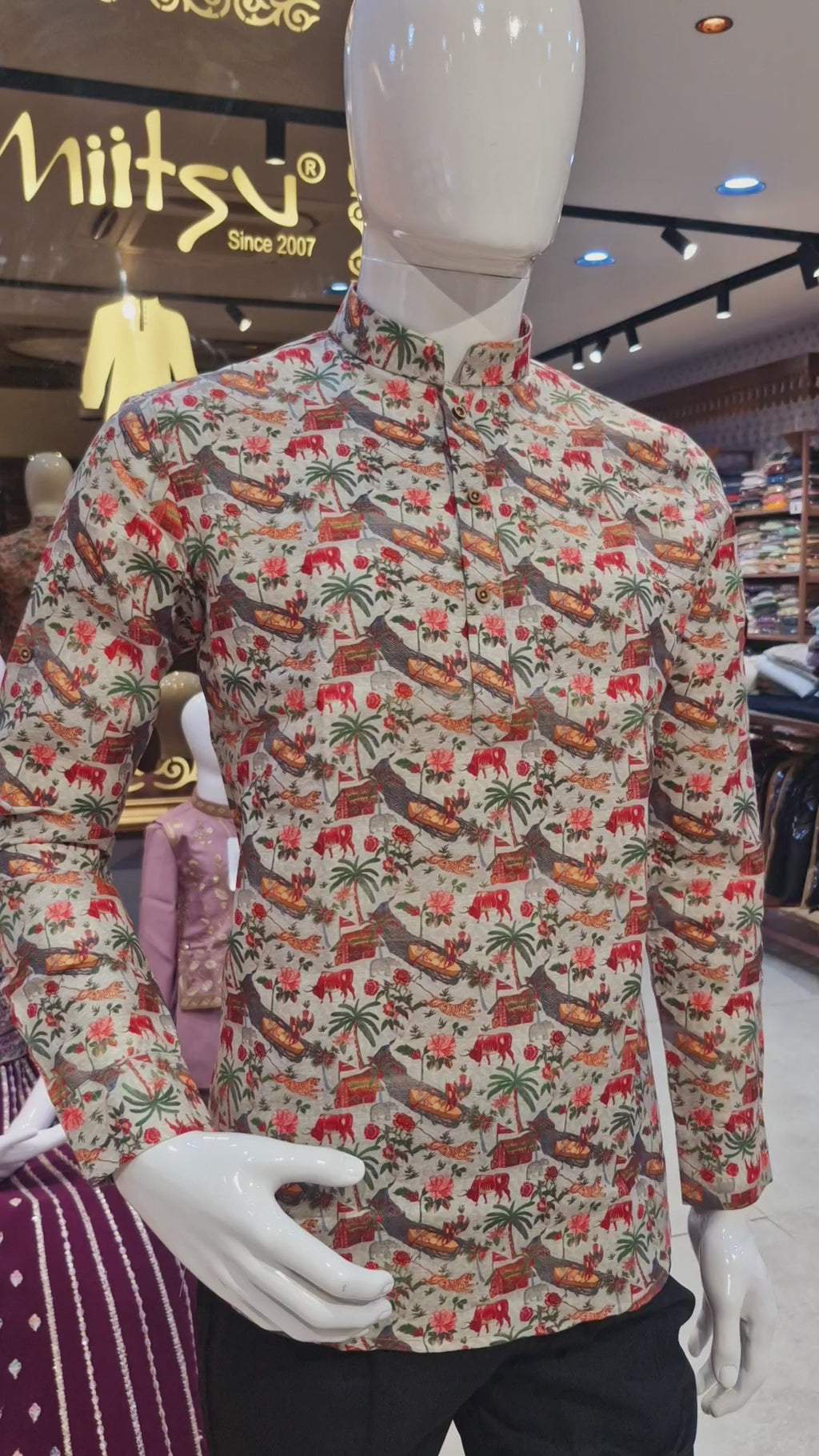 Men's Tropical Heritage Print Short Kurta (408)