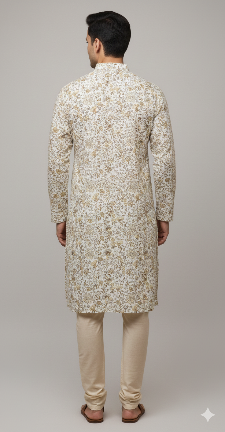Ivory Meadow Kurta – Earthy Floral Elegance (20158)