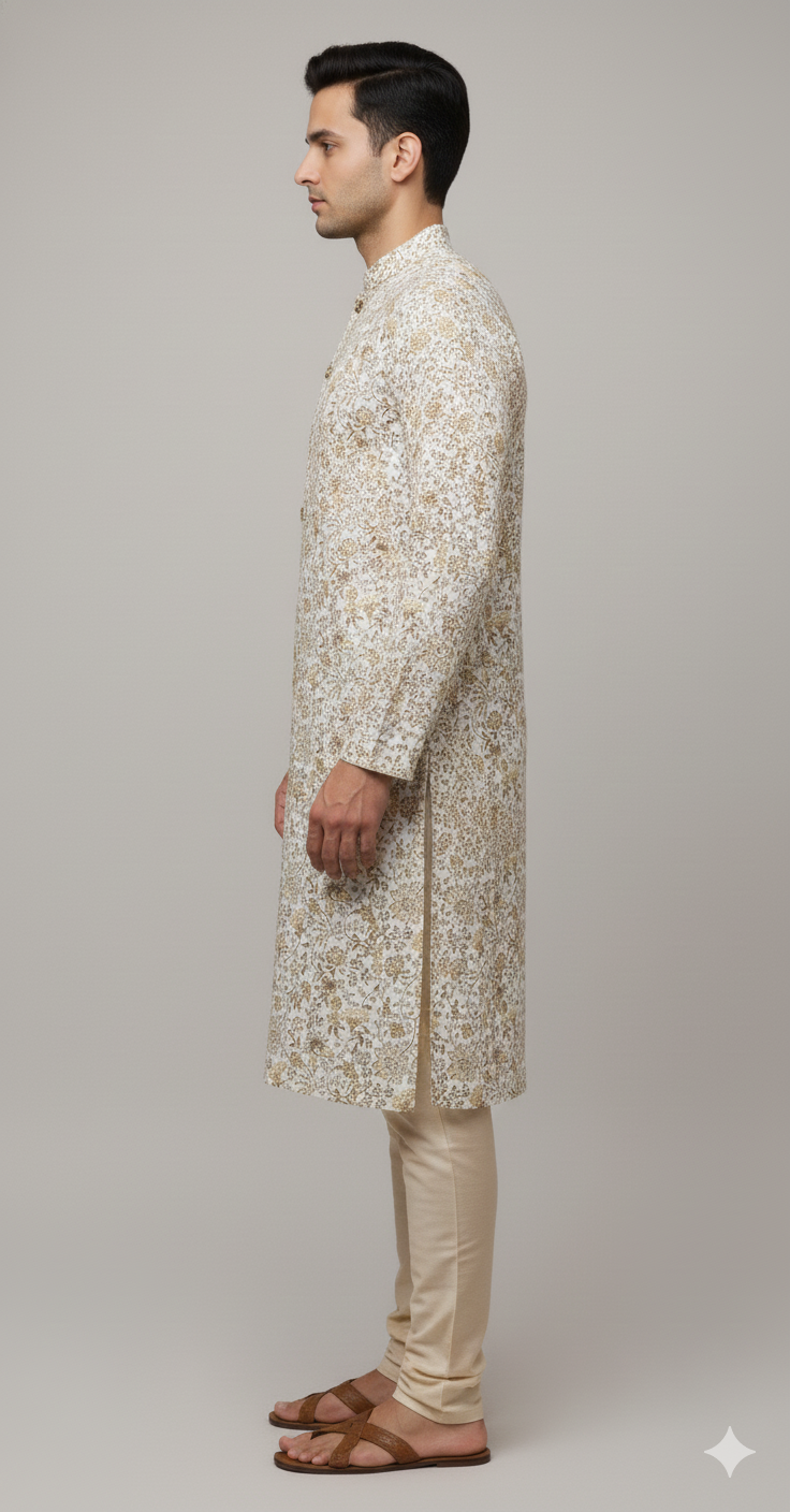 Ivory Meadow Kurta – Earthy Floral Elegance (20158)