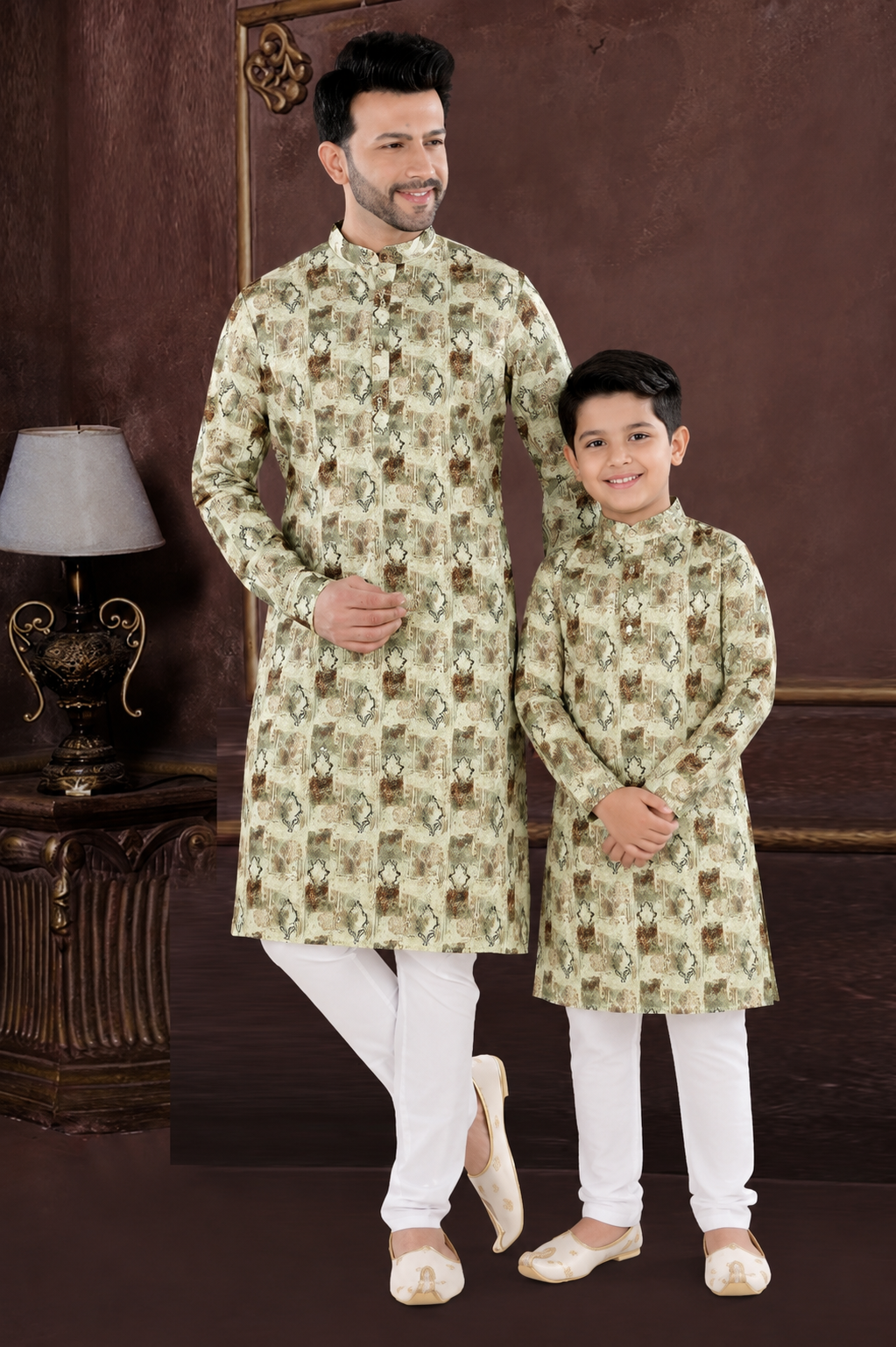 Royal Beige Printed Father-Son Kurta Set – Ethnic Festive Wear Collection (70114)
